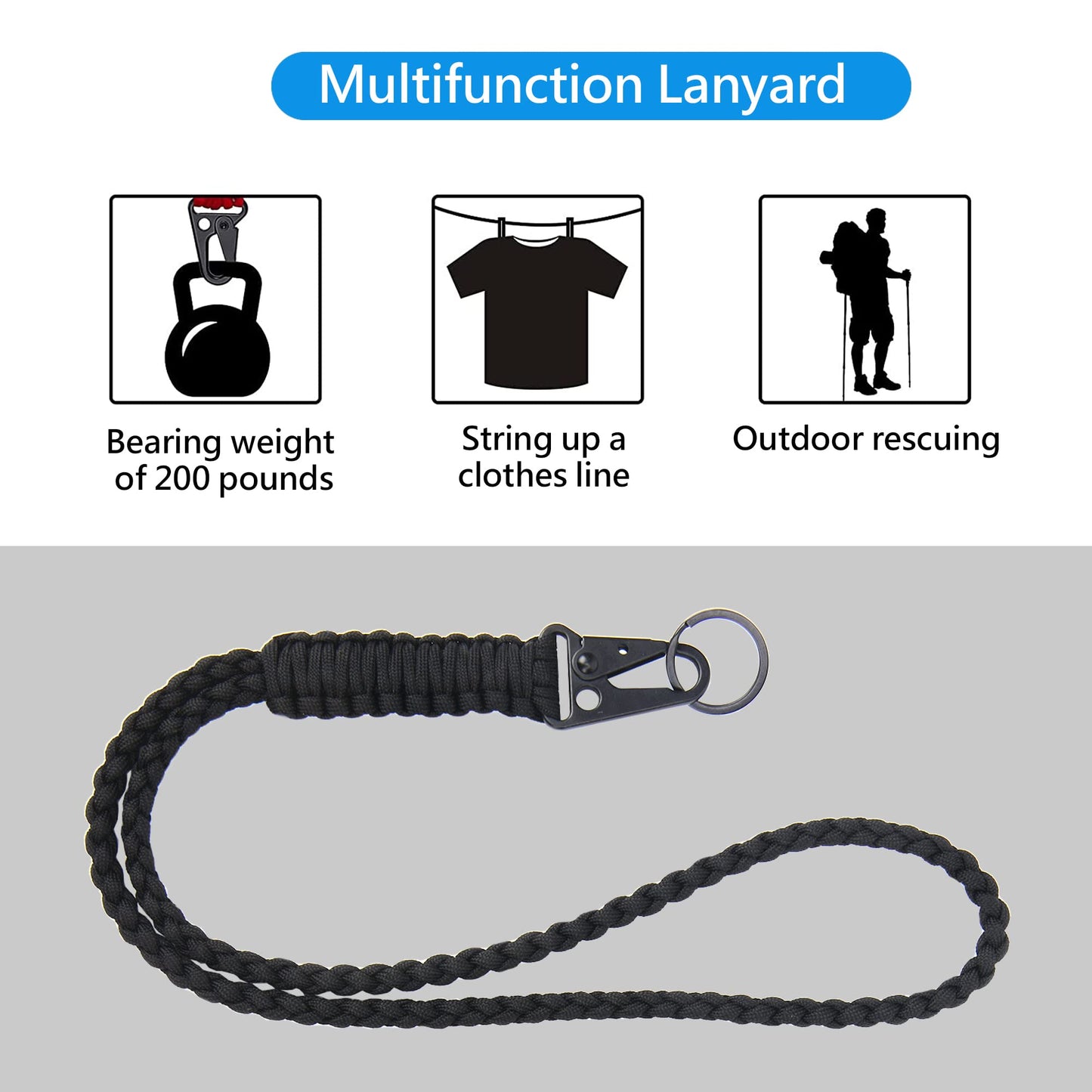 LAREDTREE Heavy Duty Paracord Lanyard Keychain, Paracord Necklace Cell Phone Keychain Whistles Wrist Braided Strap(Red Flower + Black