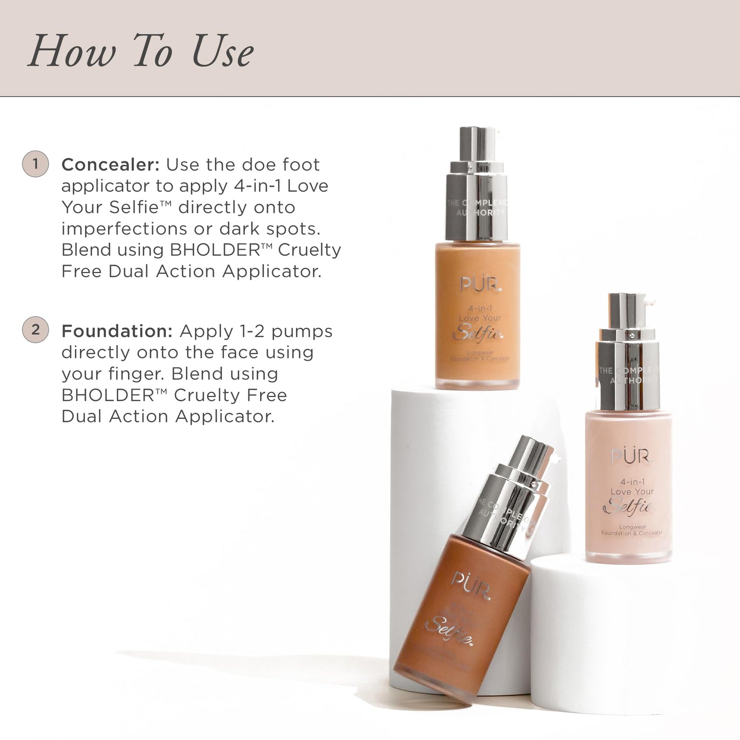 PÜR MINERALS 4-in-1 Love Your Selfie Longwear Foundation & Concealer, Full Coverage Liquid Foundation, Hydrating Formula, Cruelty Free