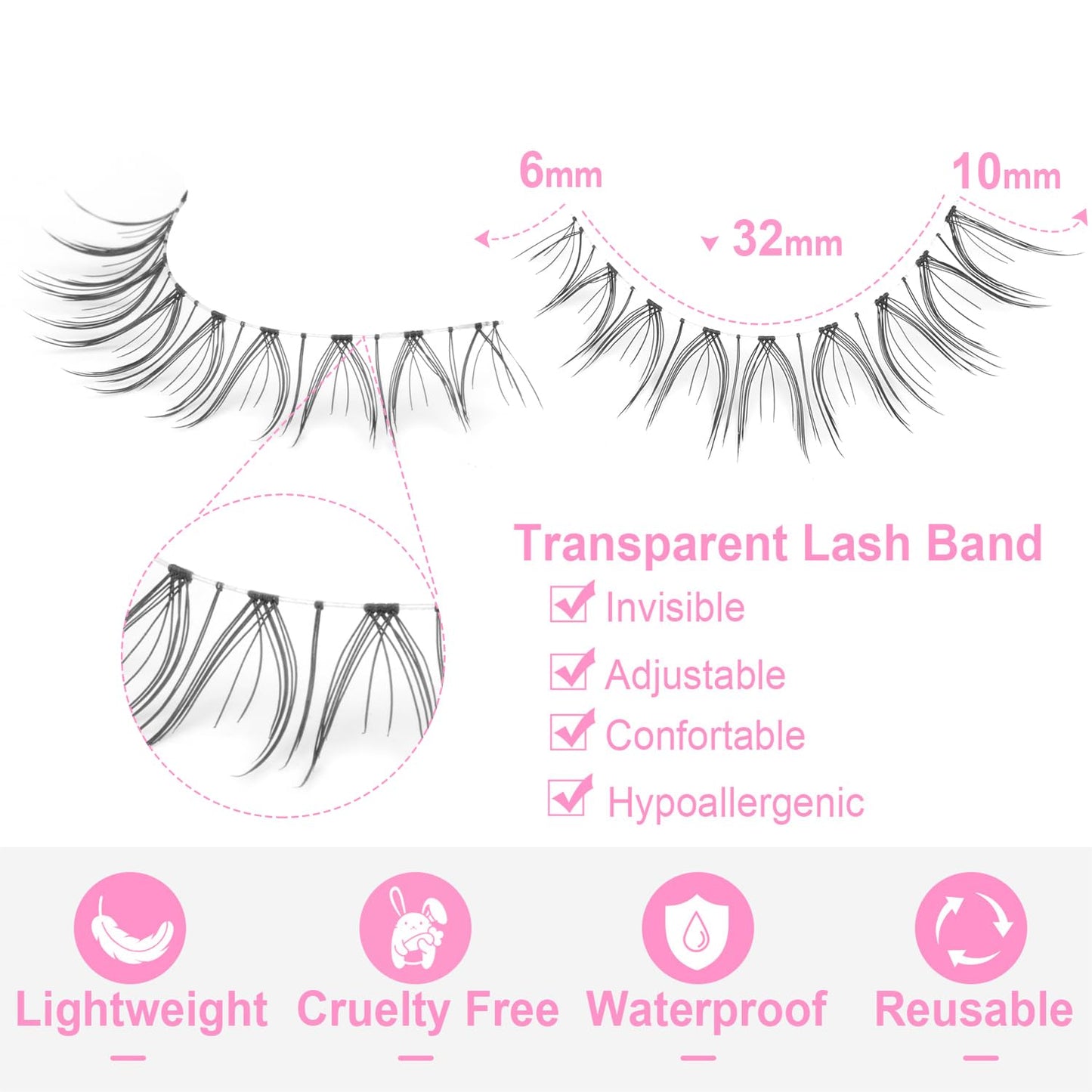 Kiromiro Lashes Natural Look Short False Eyelashes Wispy 100% Handmade Clear Band Lashes Cat Eye Natural False Lashes Korean Faux Mink Lashes Extensions Strip Eyelashes Pack 14 Pairs