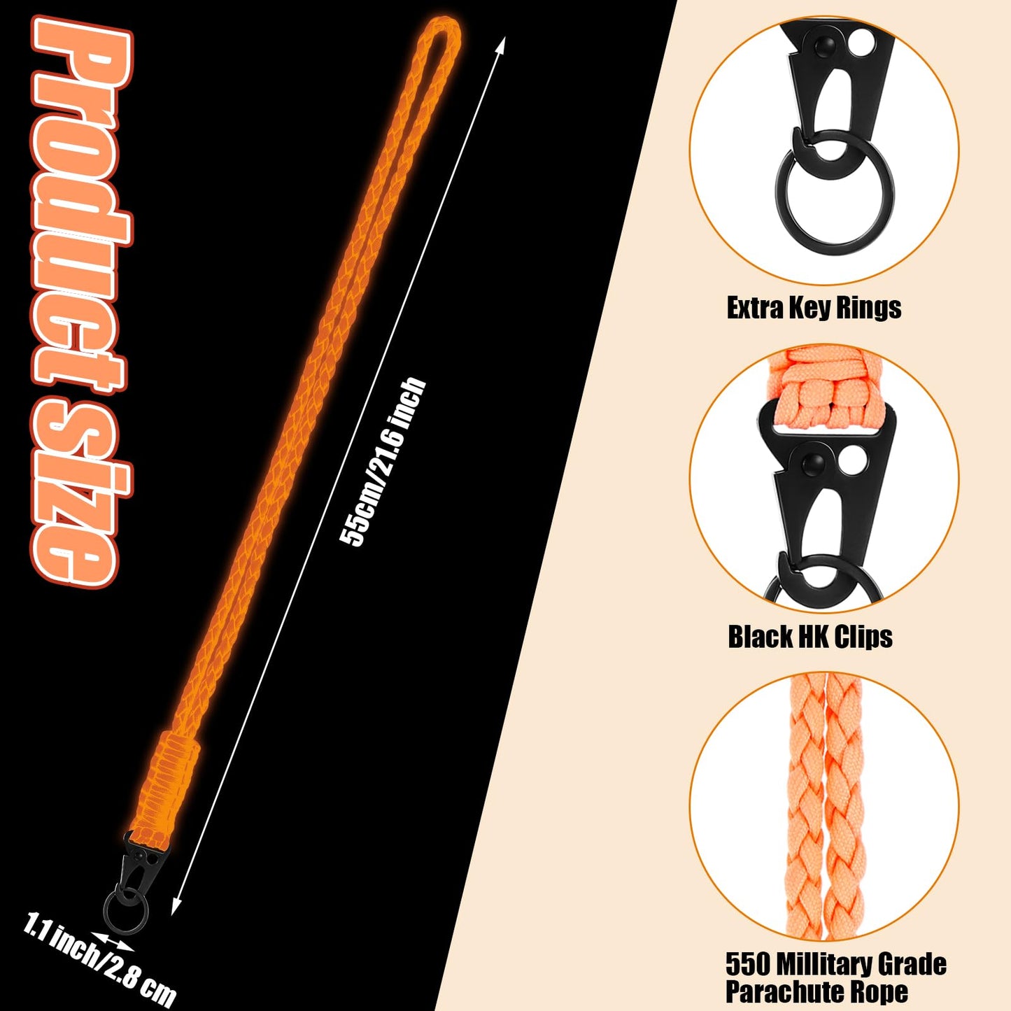 Frienda 2 Set Heavy Duty Paracord Lanyard Necklace Whistles Strap Braided 550 Keychain Lanyard for Outdoor Activities (Attractive Orange)
