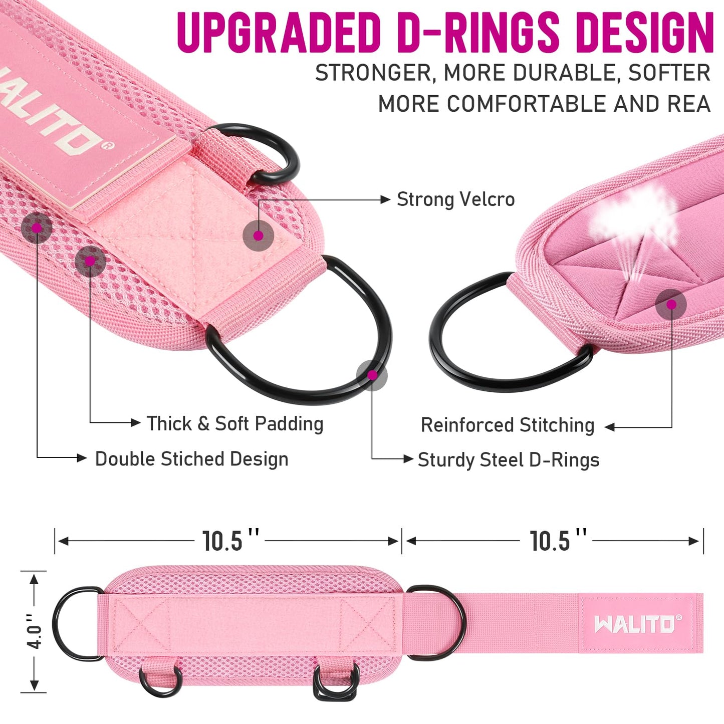 WALITO Gym Ankle Straps for Working Out - Glute Ankle Cuff Kickback Strap, Gym Cable Machine Accessories for Women Glute Leg Extensions, Hip Abductors & Lower Body Exercises Equipment