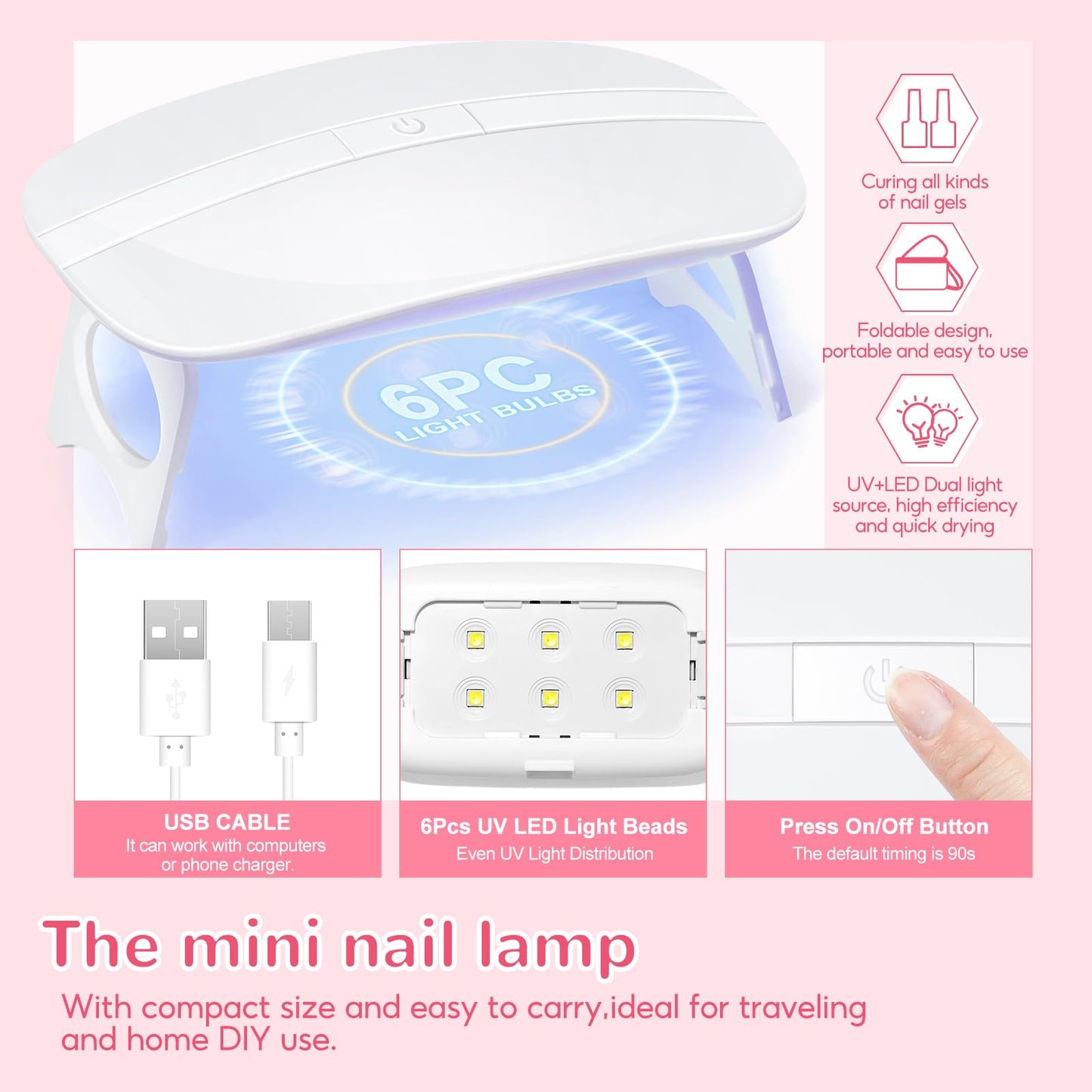 Gel Nail Polish Kit with U V Light 5 Colors Pink Red Nude Black White Gel Polish Kit Base Top Coat Nail Tips Nail Art Stickers Manicure Starter Kit Gifts for Women Salon DIY