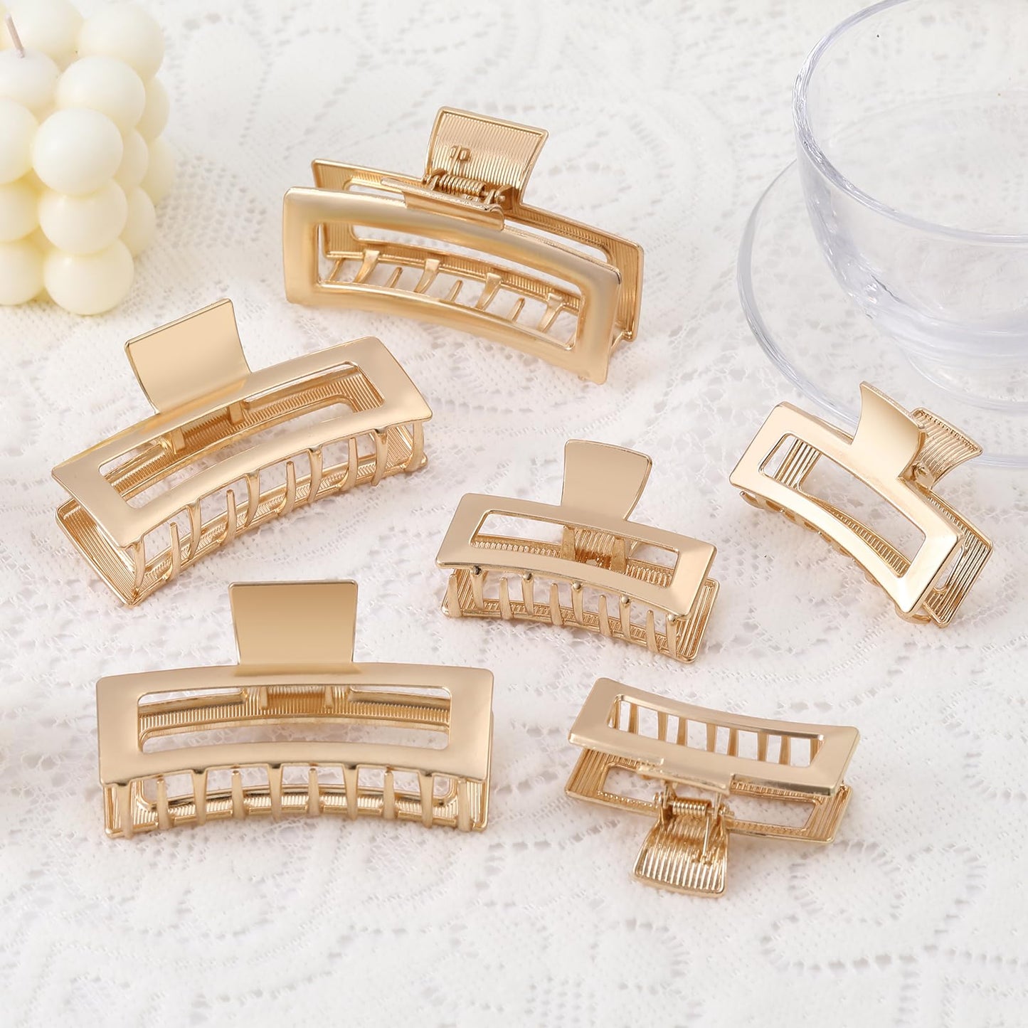 LUKACY 6 Pack Gold Hair Claw Clips, Perfect Big gold Jaw hair clamps for Women and Thinner, Thick hair styling,Strong Hold, Fashion Hair Accessories(Style 3)