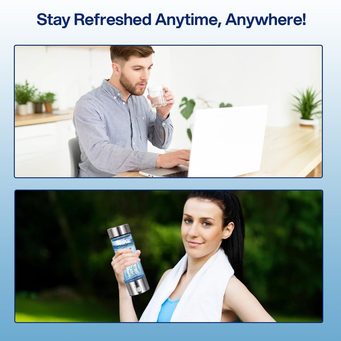 AQUSOFT Portable Alkaline Hydrogen Water Bottle with SPE PEM Technology | Type-C USB Rechargeable 1600 PPB Hydrogen Rich Water in 3 Minutes | Borosilicate Glass Water Cup | 2-in-1 Usage Modes | 420ml