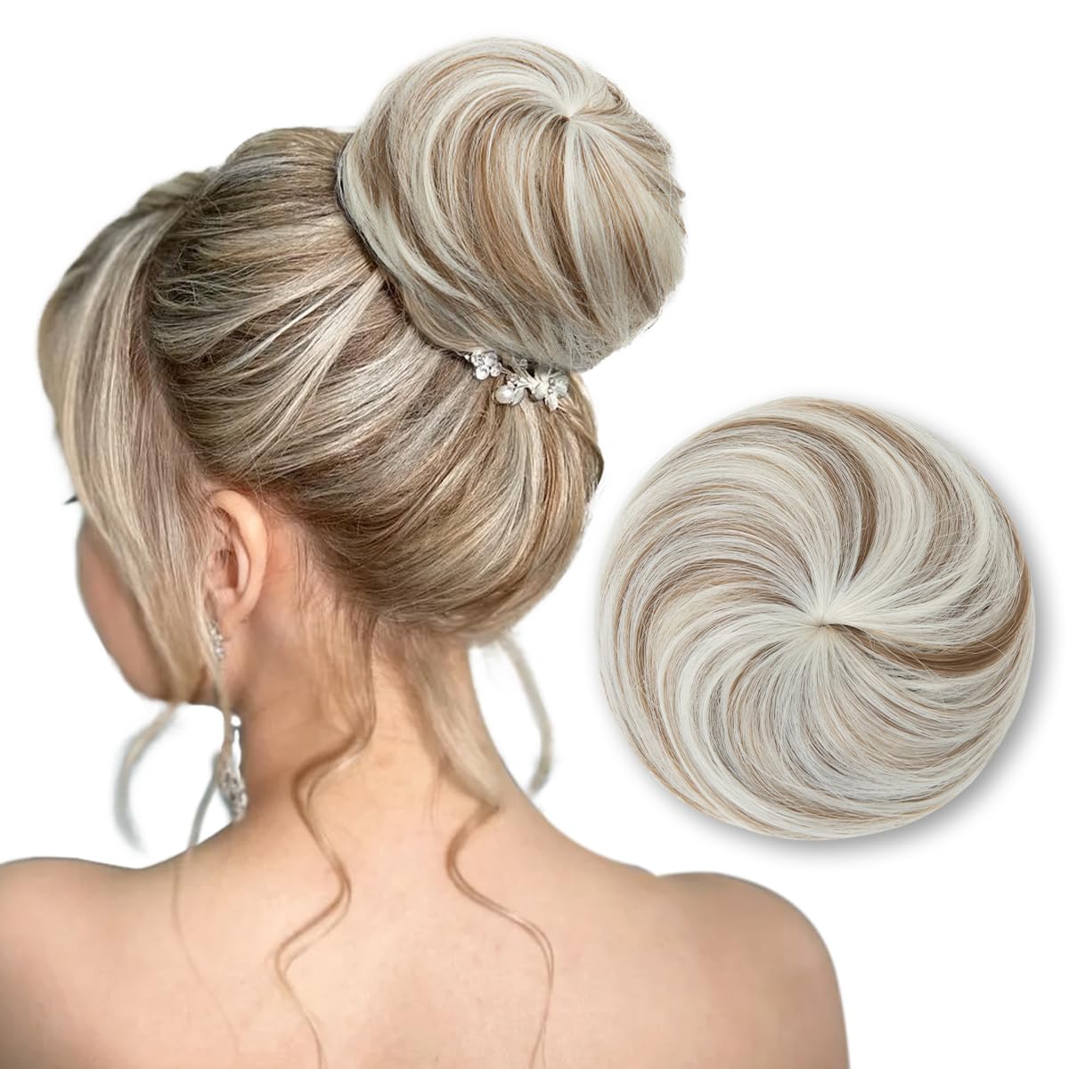 SARLA Hair Bun Extension Synthetic Drawstring Updo Fake Ballet Bun for Women Girls Lady Donut Chignon Ivory Blonde