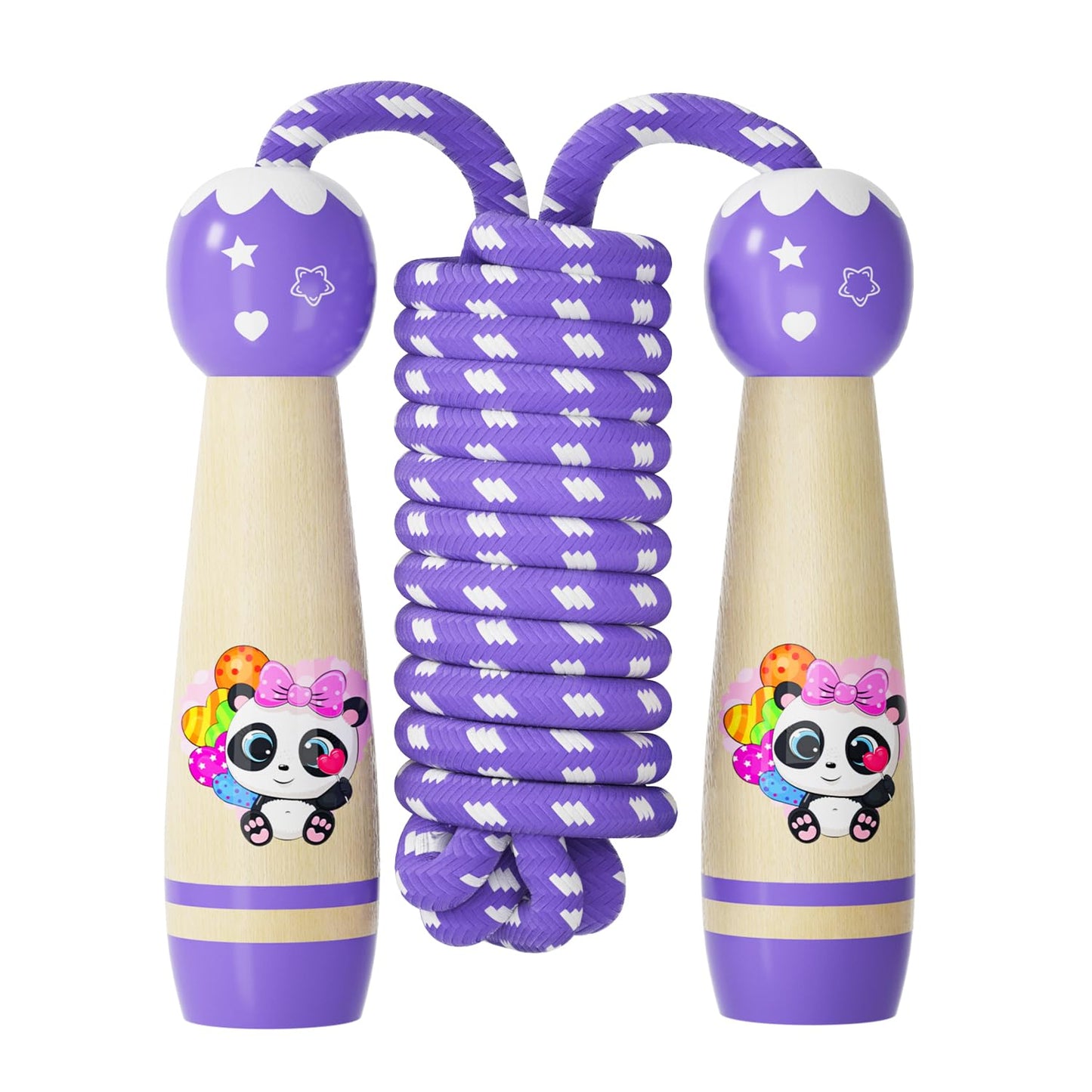 Jump Rope for Kids-Adjustable Cotton Braided Skipping Rope with Wooden Handle for Toddler Fitness Workout Exercise Outdoor Activity