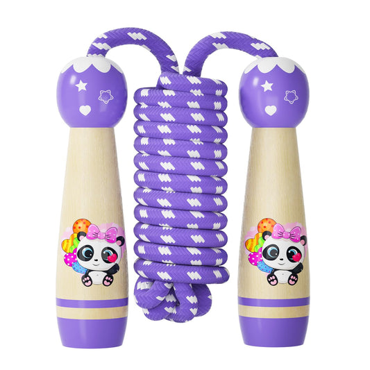 Jump Rope for Kids-Adjustable Cotton Braided Skipping Rope with Wooden Handle for Toddler Fitness Workout Exercise Outdoor Activity