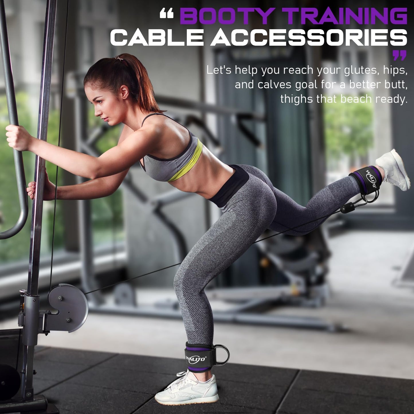 WALITO Gym Ankle Straps for Working Out - Glute Ankle Cuff Kickback Strap, Gym Cable Machine Accessories for Women Glute Leg Extensions, Hip Abductors & Lower Body Exercises Equipment