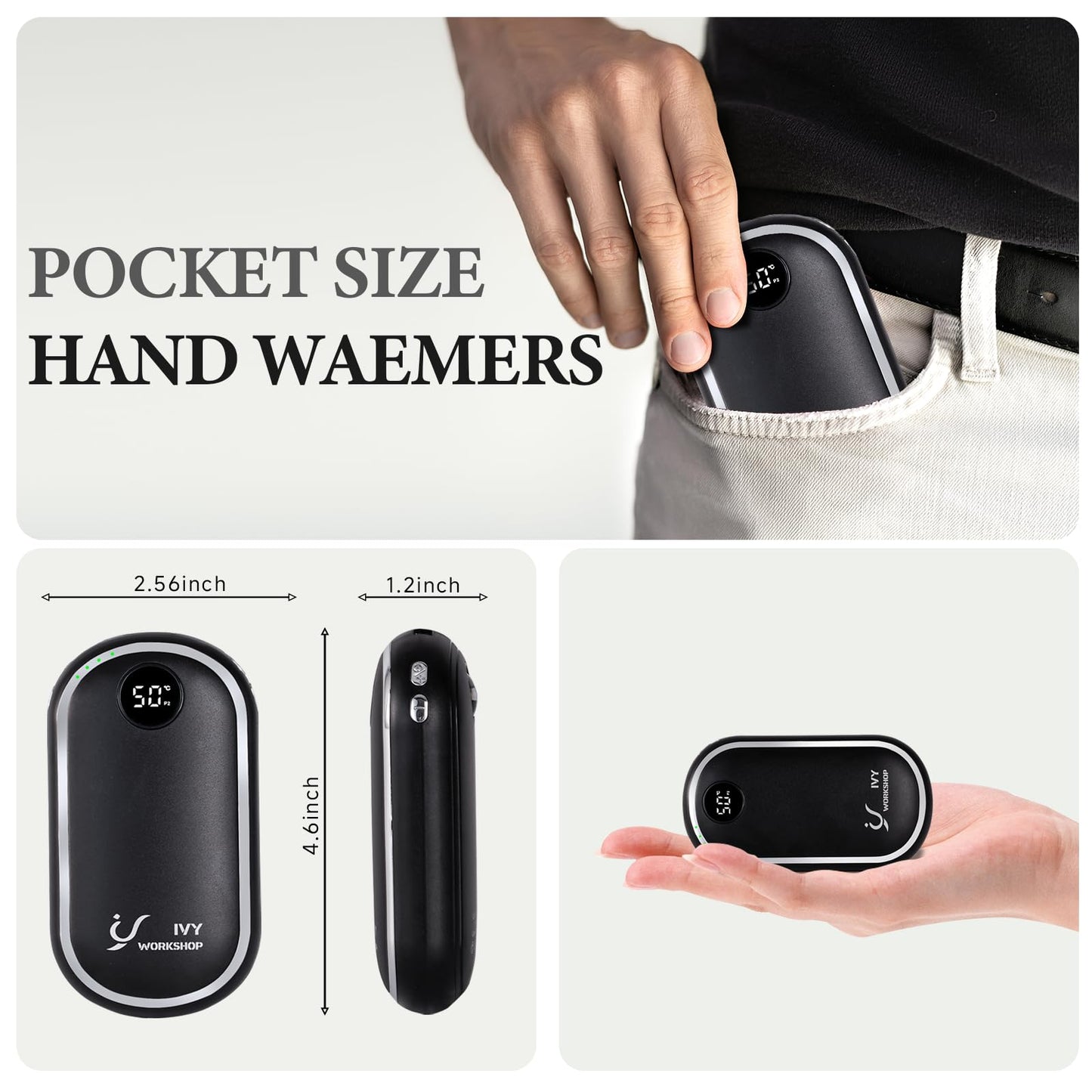 Hand Warmers Rechargeable, 10000mAh Electric Hand Warmer, 3 in 1 Dual-Sided Hand Warmers Reusable Heat Up to 140℉, Portable Hand Warmer Great Gift for Christmas Outdoors, Hunting, Camping, Women Mens