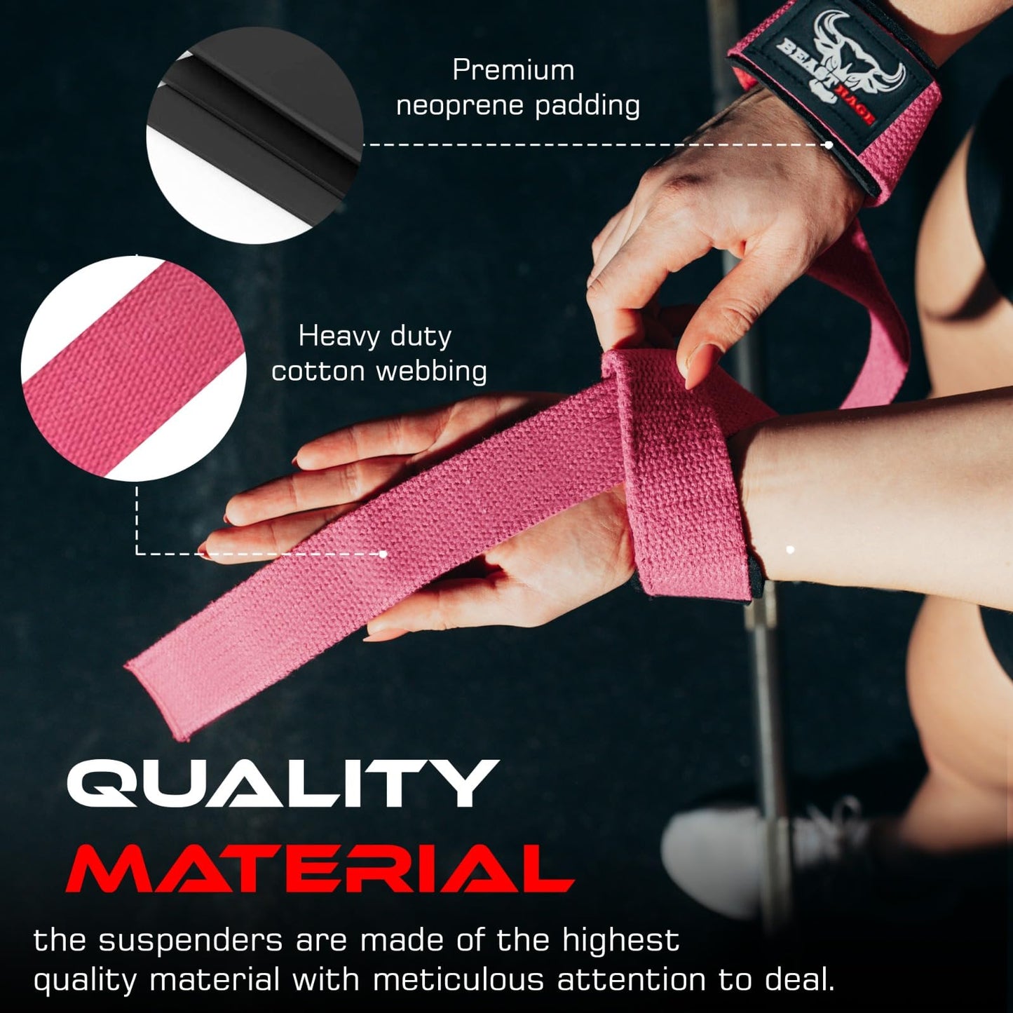 BEAST RAGE Lifting Wrist Straps for Weightlifting, Weight Lifting Straps Gym Power Workouts Lifting Straps Padded Cotton Men Women Supportive Lift Deadlift Straps Hard Pull Exercise Straps (T-Pink)