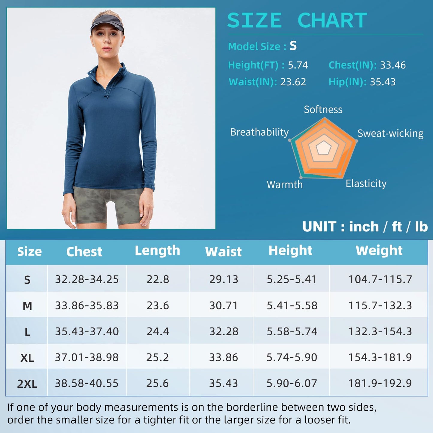 Witkey Womens Athletic Quarter Zip Long Sleeve Thermal Running Shirts UPF 50+ Sun Protection Lightweight Winter Workout Fleece Base Layer Shirts Skiing Cold Weather Navy
