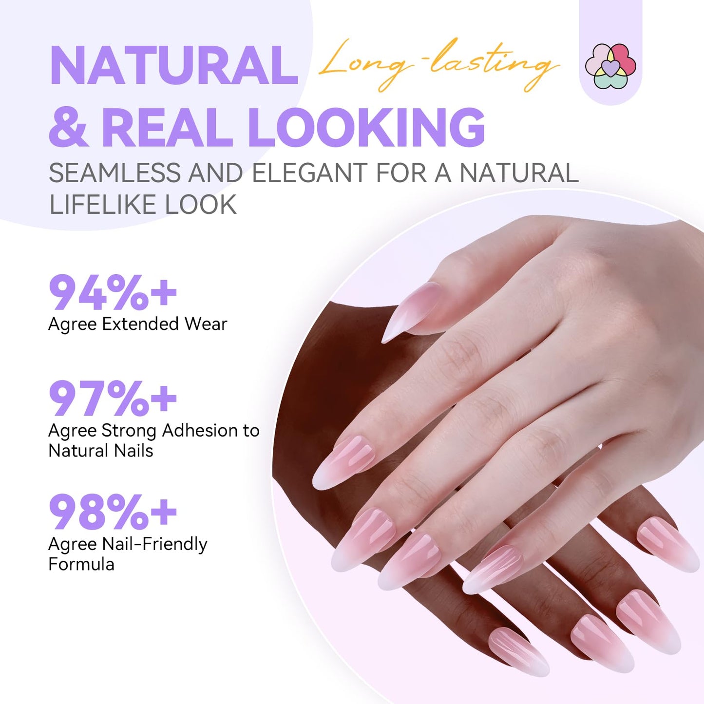 SAVILAND Press On Nails Ombre Nails: Medium Almond French Tips Full Cover Fake Nails Pink White Gradient Nails Press Ons 160 Pcs False Nails Tips Soft Gel s X Nail Tips for DIY Nail Art