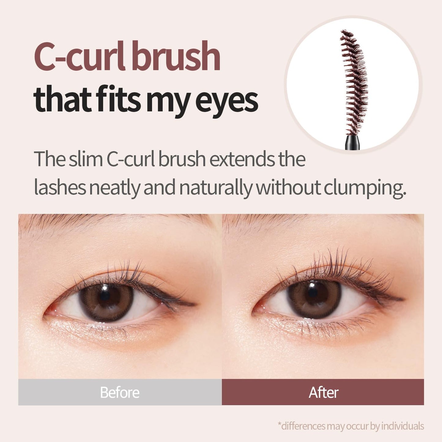 COSNORI Perfect Setting Waterproof Mascara Long&Curl 02 Cozy Brown – Long-Lasting Smudge - Brown Mascara - Korea Waterproof, Long lash, Strong fixing, Silk Amino Acids - 0.23fl oz (7ml)