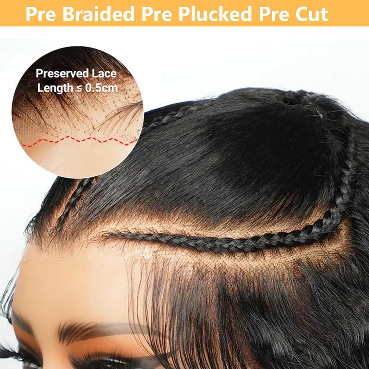 250% Density 9x6 HD Straight Lace Front Human Hair Wig - Pre-Plucked, Pre-Cut, Braided for Black Women - Glueless Wear and Go