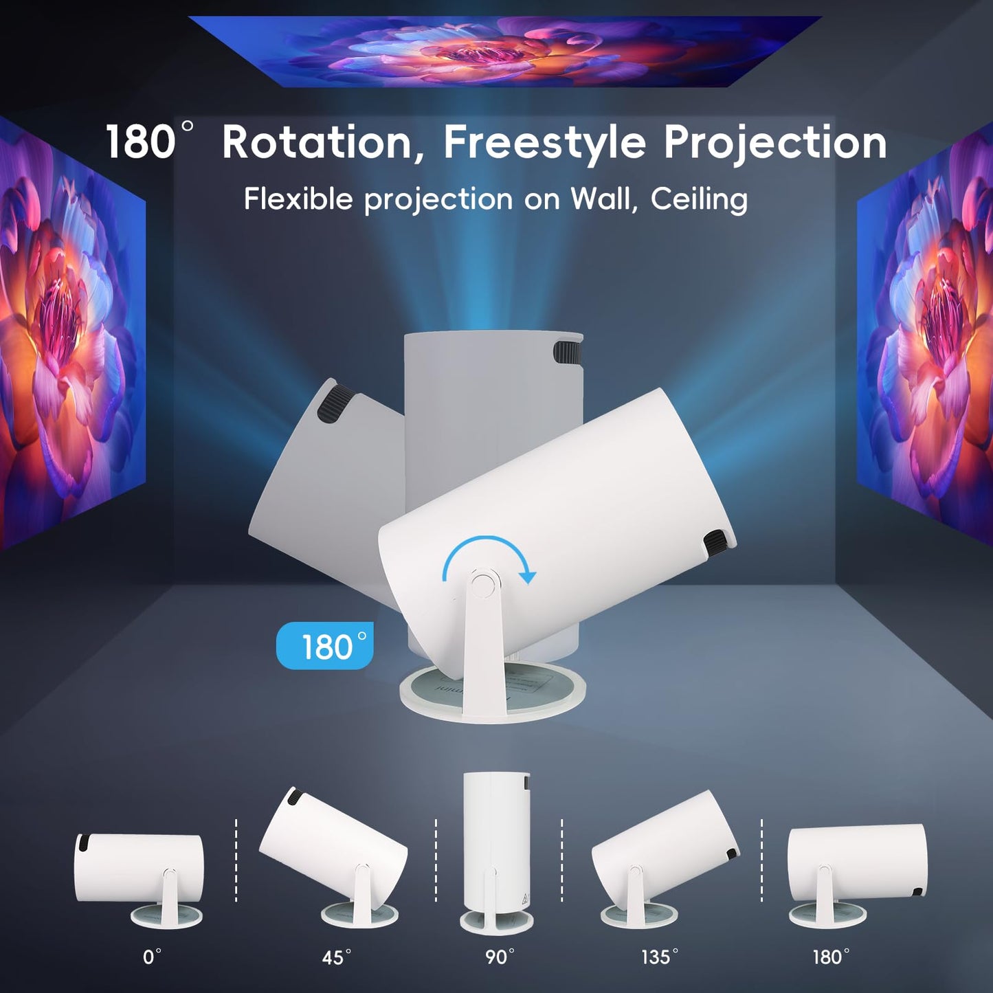 HY300 Portable Mini Projector with WiFi & Bluetooth, 4K Compatible, Native 480P, 100 ANSI Lumens,180° Rotation, HDMI, USB, Remote, Home Video Projector for Phone/TV Stick/PC/PS5