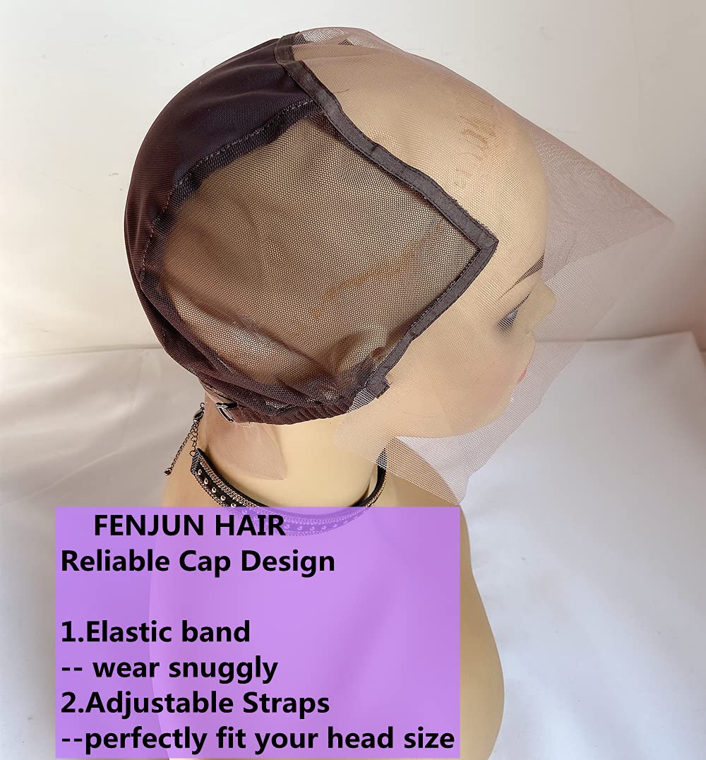 FENJUN HAIR 13x6 Lace Front Wig Caps for Making Wigs with Adjustable Straps Swiss Lace Medium Brown and Medium Size Glueless Weaving Cap Wig Base for Ventilating or Knotting