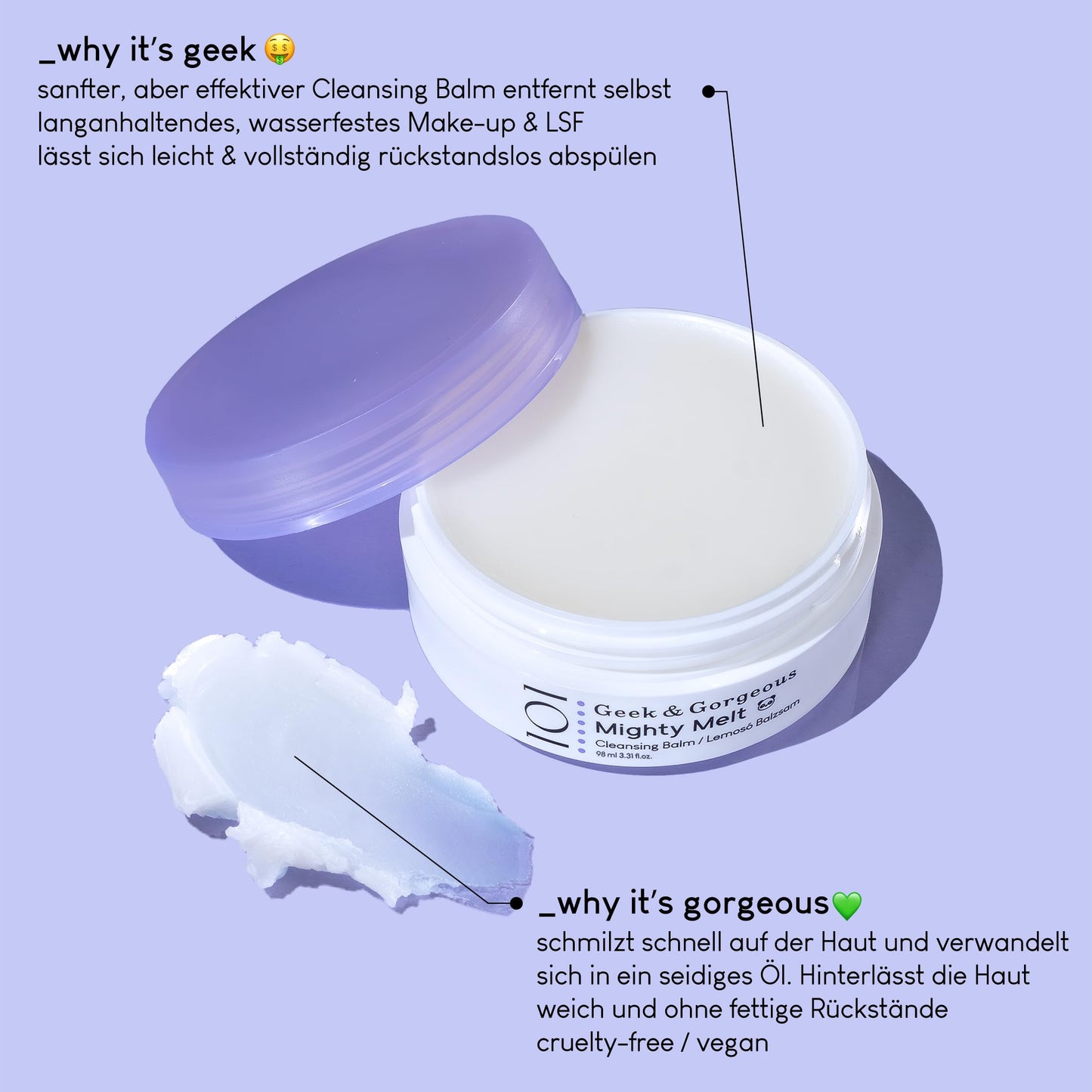 Geek & Gorgeous Mighty Melt cleansing balm - removes waterproof makeup & sunscreen, gentle for all skin types, 100ml