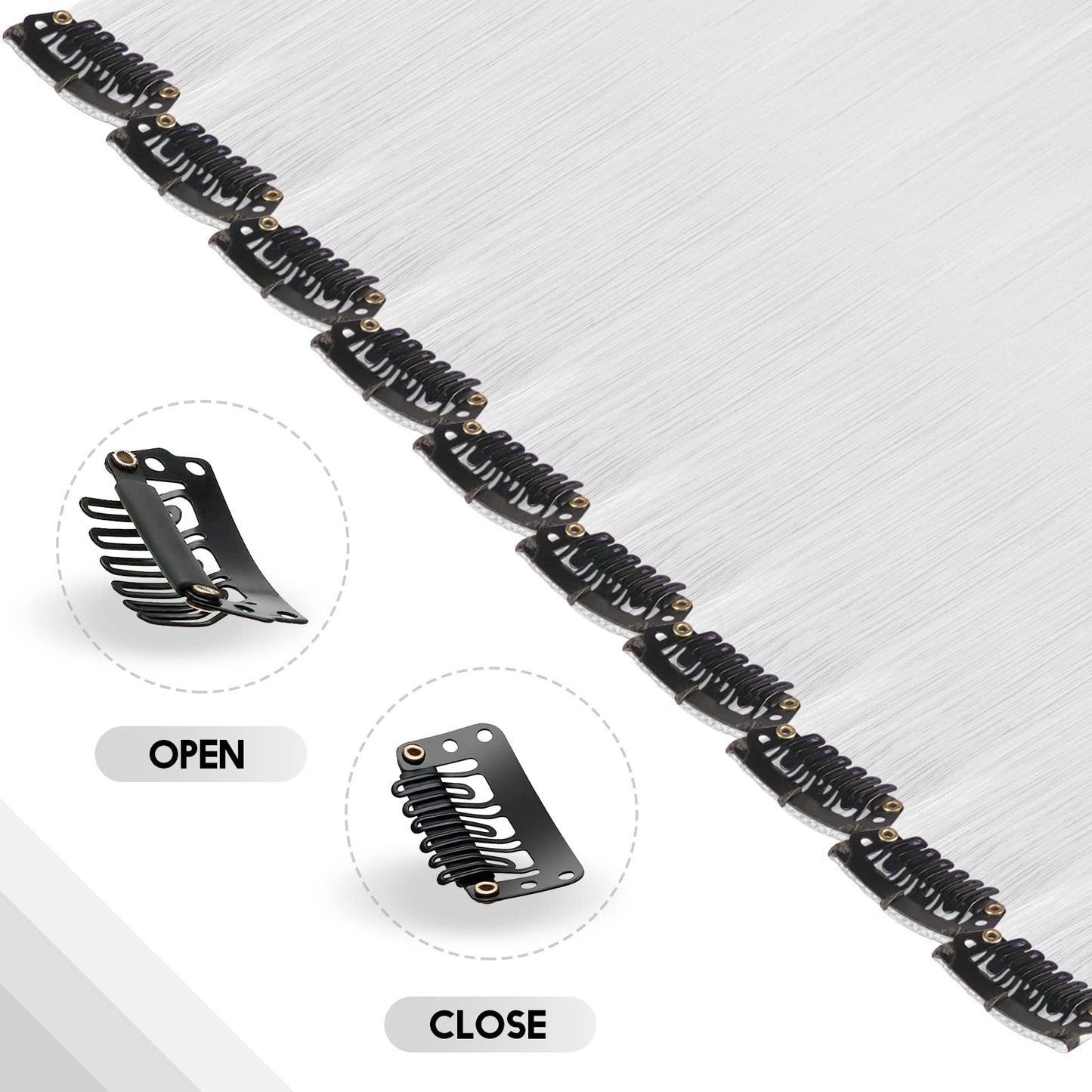 FESHFEN Colored Clip in Hair Extensions - 10 PCS Silver Gray Highlighted Hair Piece Straight Synthetic Clip in Hairpieces for Women 22 inch