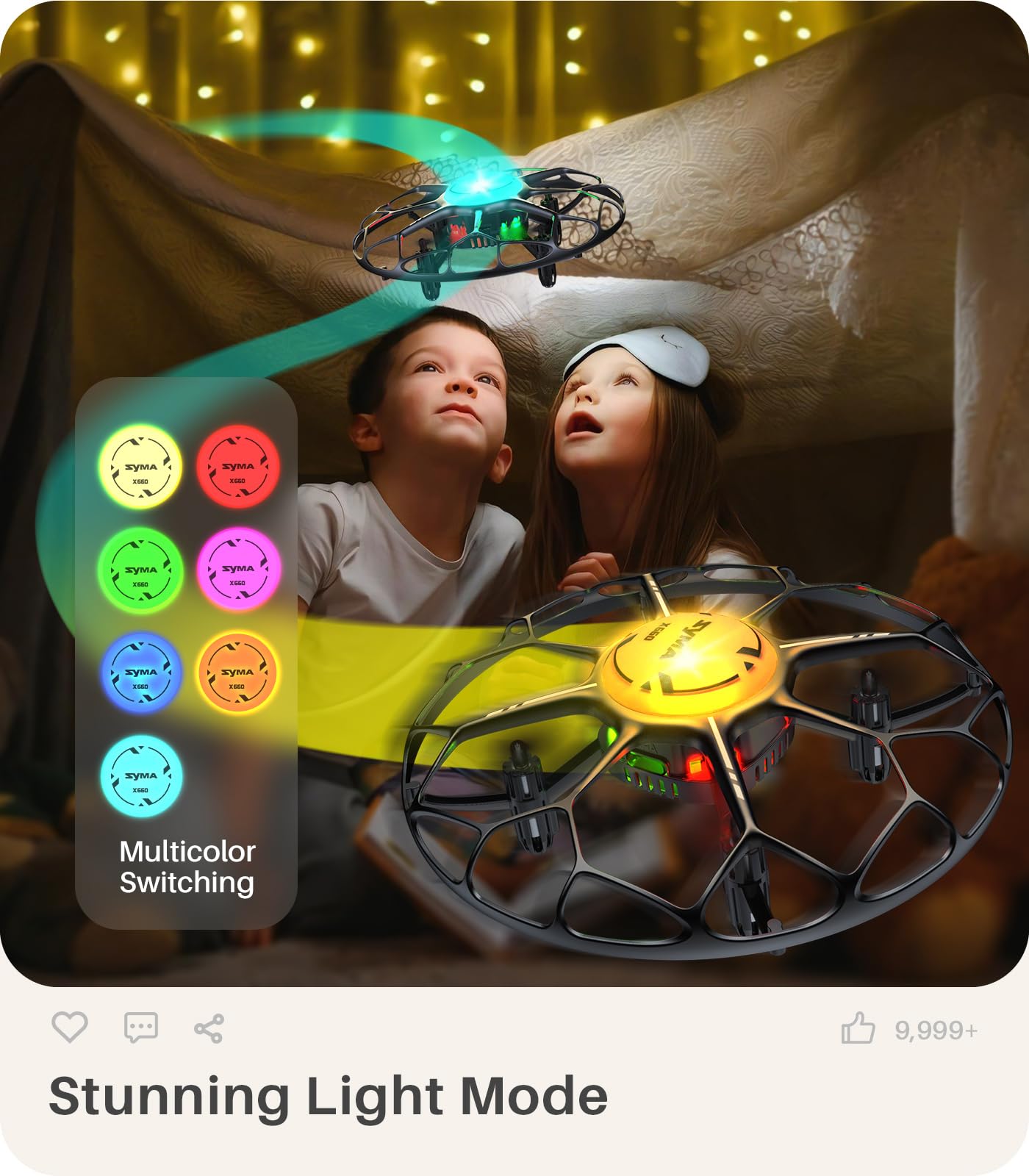 SYMA Drone for Kids with 7-Color LED Light, X660 Mini Drone with 3D Flip, Rotary Ascent, Headless Mode, Speed Switch and Full Protection RC Toys Gifts for Beginners Adults