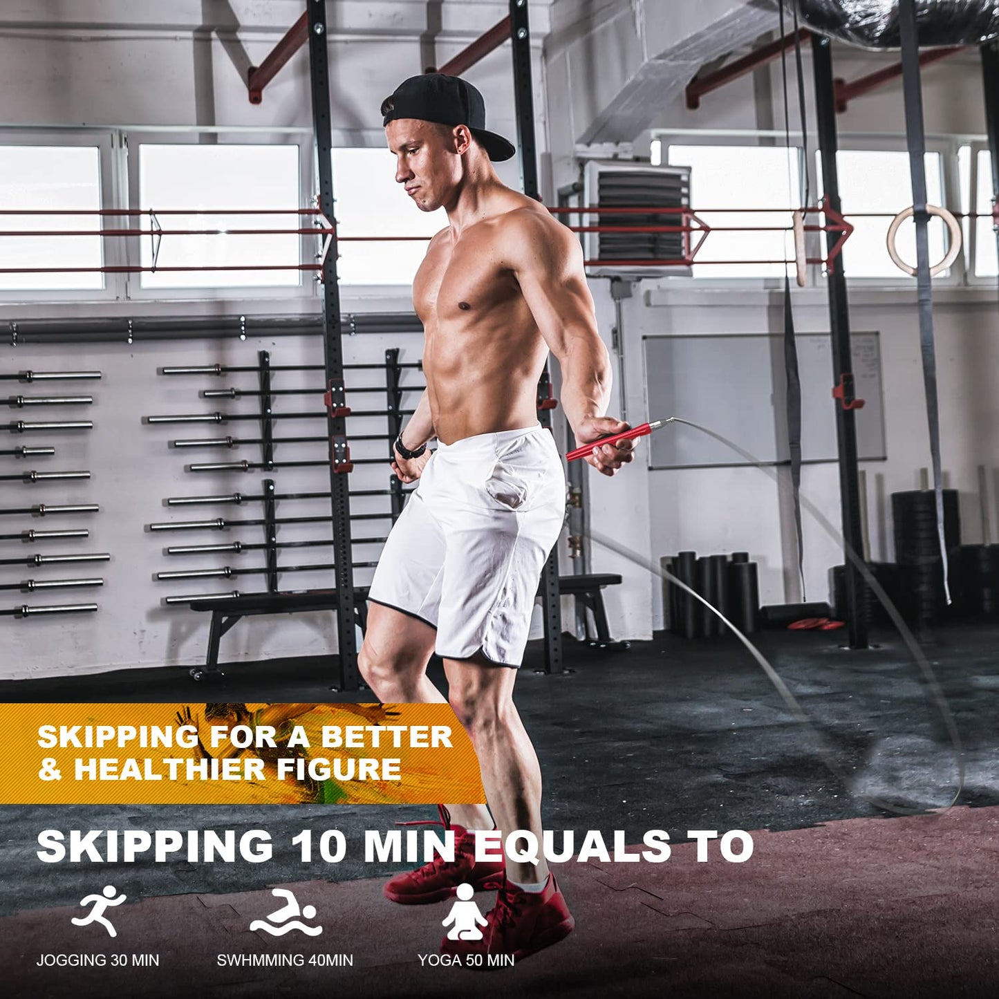 High Speed Weighted Jump Rope - Premium Quality Tangle-Free - Self-Locking Screw-Free Design - Skipping Rope for Workout Fitness, Crossfit & Home Exercises (Red)