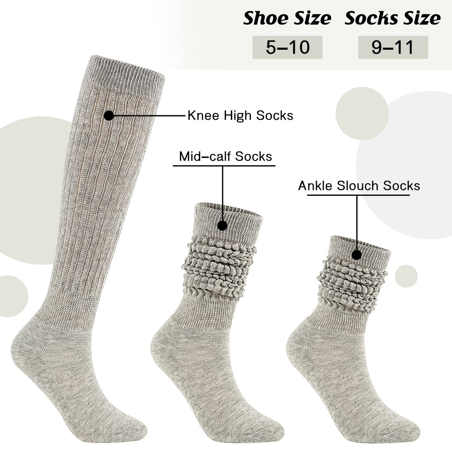 Winter Knee High Slouch Socks for Women Soft Extra Long Scrunch Sock Light Weight Slouch Boot Socks Girls Stacked Socks 80s 90s Socks 3 Pack White