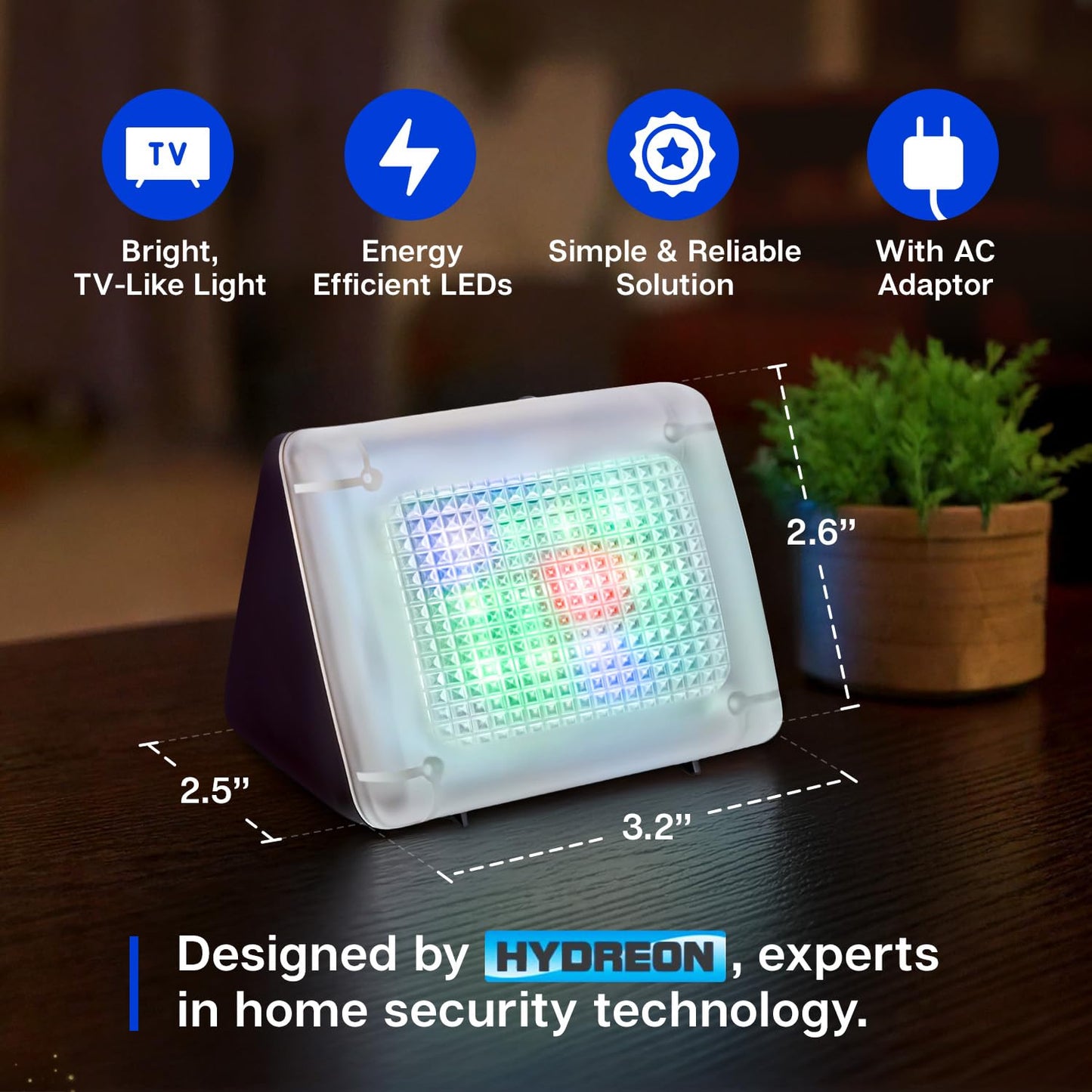 FakeTV - FTV-10 Charcoal Design Burglar Deterrent – Simulated TV Light with Frosted Lens – Energy-Efficient LED Dummy Home Security Technology – Prime Quality House & Valuables Protection Equipment