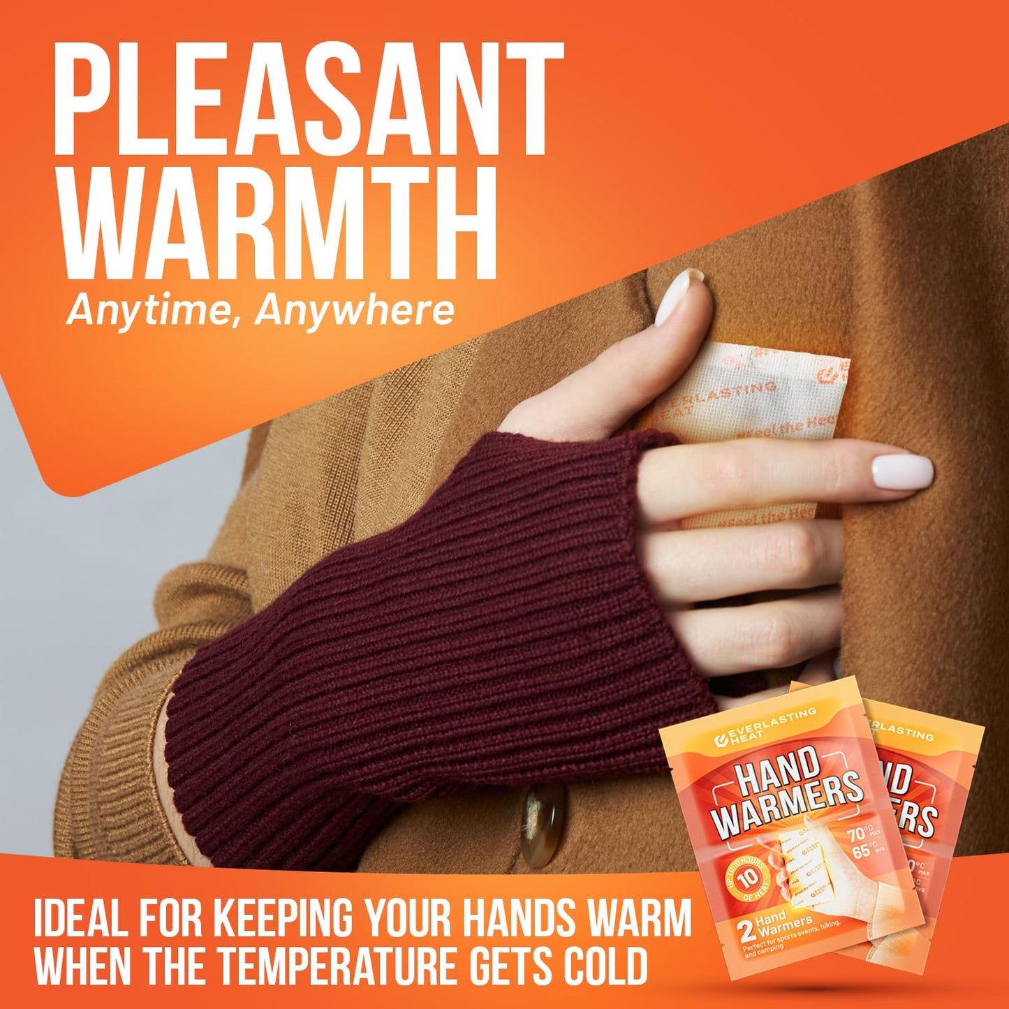 Everlasting Heat Hand Warmers 20 Pairs (40 Warmers) - Up to 10 Hours of Long Lasting Warmth and Hot Hands - Easy Air Activation for Hands, Body and Feet - TSA Approved