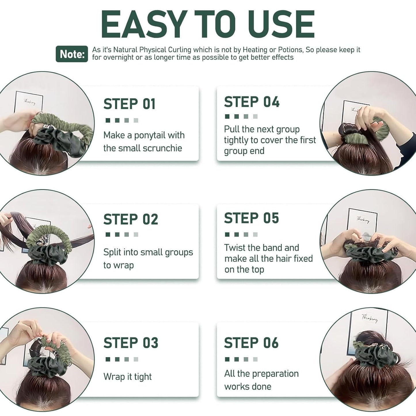 Macute Satin Heatless Curling Scrunchie Set - Green Heatless Hair Curler To Sleep In, Soft Sleepyties for Hair, Lazy Scrunchie Rollers Hairdresser Tools, No Heat Curls for Long Hair