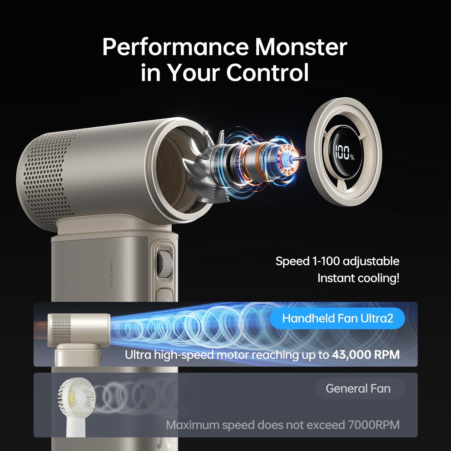 JISULIFE Portable Handheld Fan Ultra2, 9000mAh Max 25 Hrs, 5 IN 1, 100 Speed Turbo Fan Rechargeable 18W Power Bank with Flashlight, Metal Shell Multi-Function Travel Essentials Gifts for Men-Brown