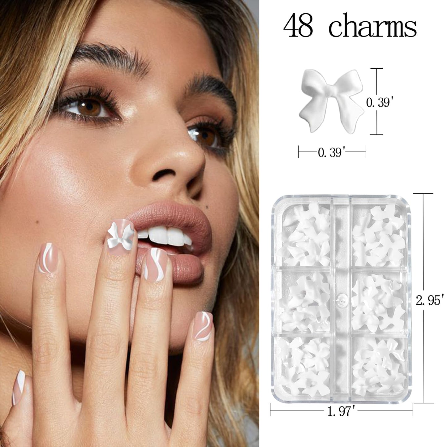 Votacos Nail Charms & Pearls - Bow-Knot Nail Accessories in Silver & White, Half Round Beads, Luxurious Design - DIY Crafts
