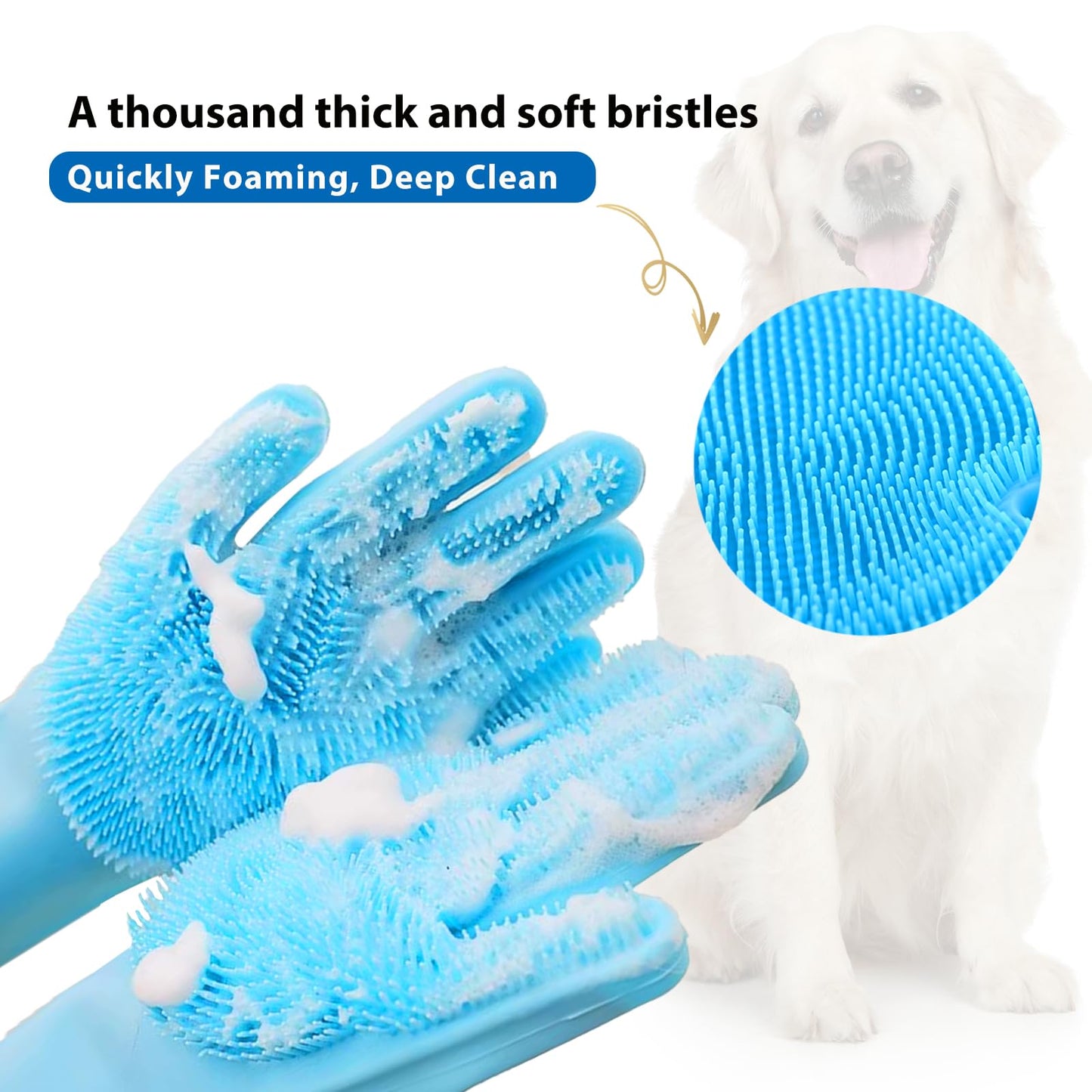 NVNAN Dog Washing Gloves -Dog Bath Brush - Dog Bath Gloves - Dog Shampoo Brush - Pet Grooming Gloves -Cat Grooming Supplies_ Dog Bath Supplies(1 Pair Blue
