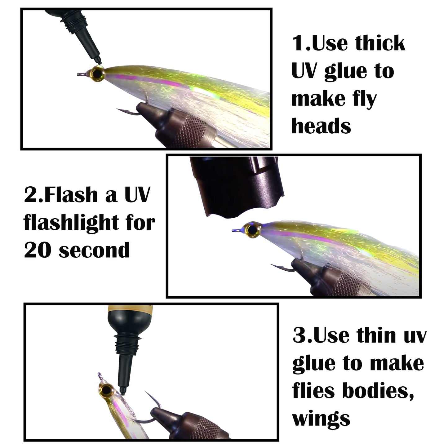 Riverruns UV Clear Glue Three Glue Formula Thick,Thin and Super Flew +12 LED Power Light Fly Tying for Building Flies Flies Heads Bodies and Wings Tack Free Special Introductory Sale!