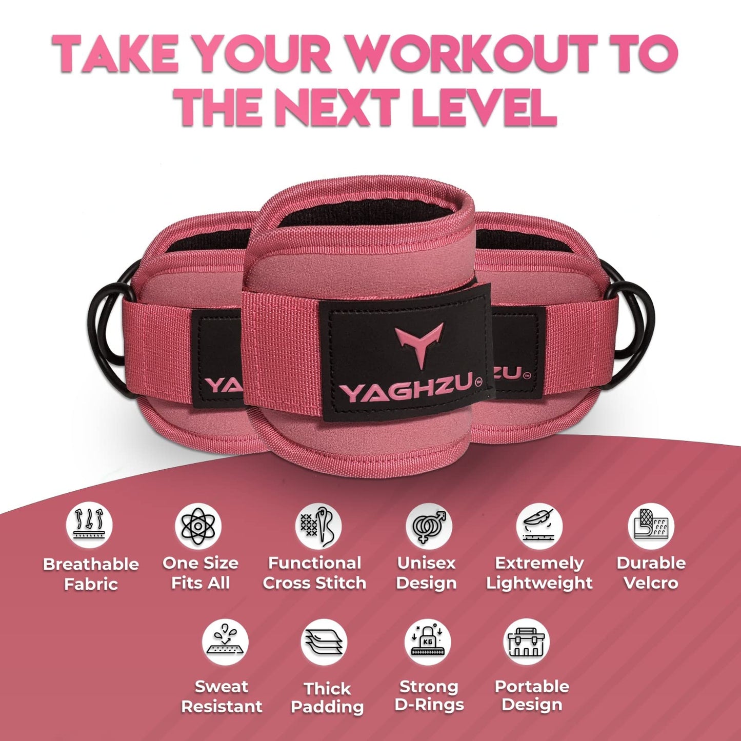 YAGHZU Ankle Straps for Cable Machines Women - Adjustable Gym Ankle Strap for Cable Machine, Neoprene Padded Cable Straps, Durable Leg Strap with Cable Cuff, Glute Kickback Ankle Strap with D Rings