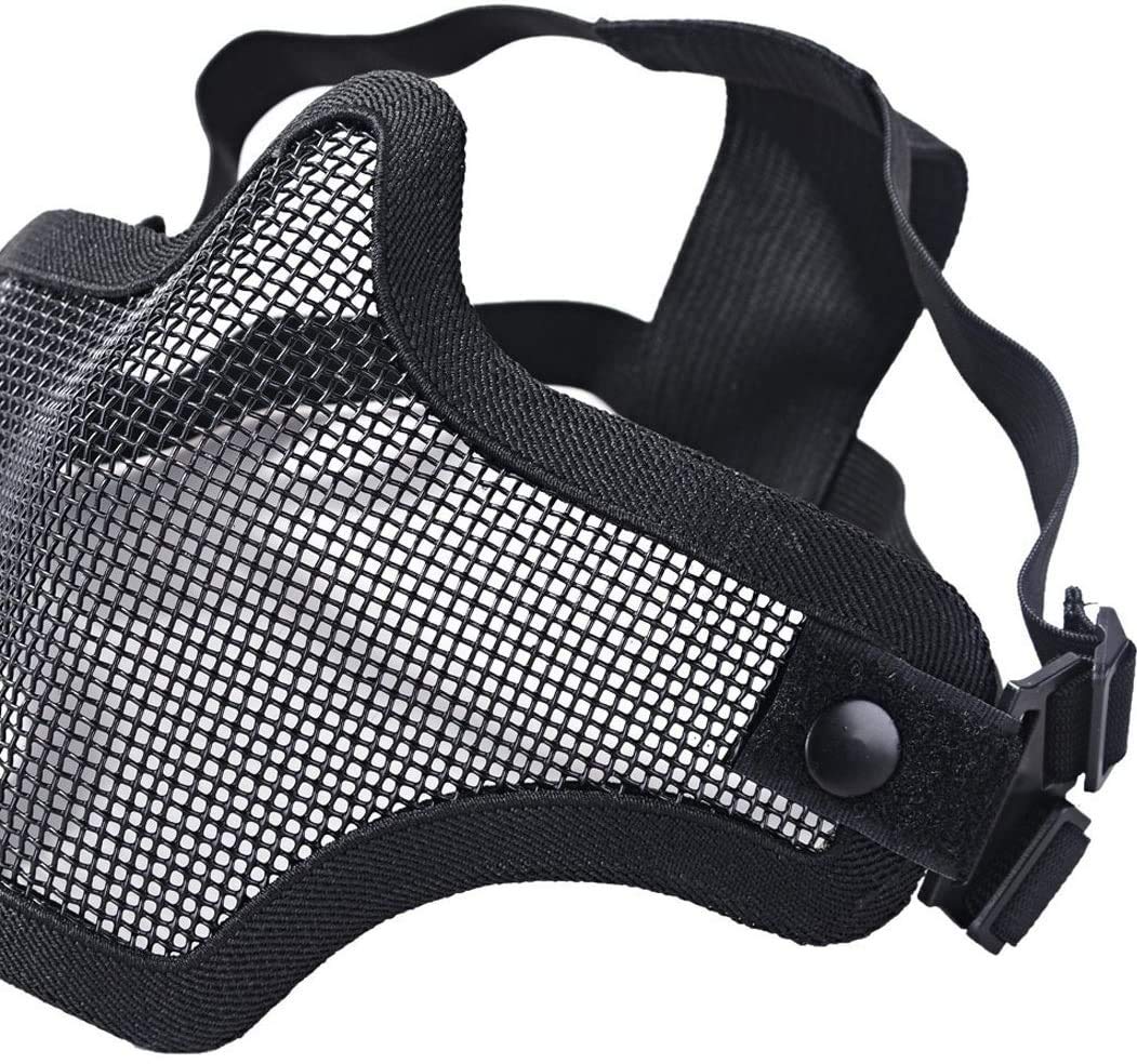 LAOSGE Airsoft Mask,Mesh Half Face Full Black Set with UV 400 Anti Fog Goggles