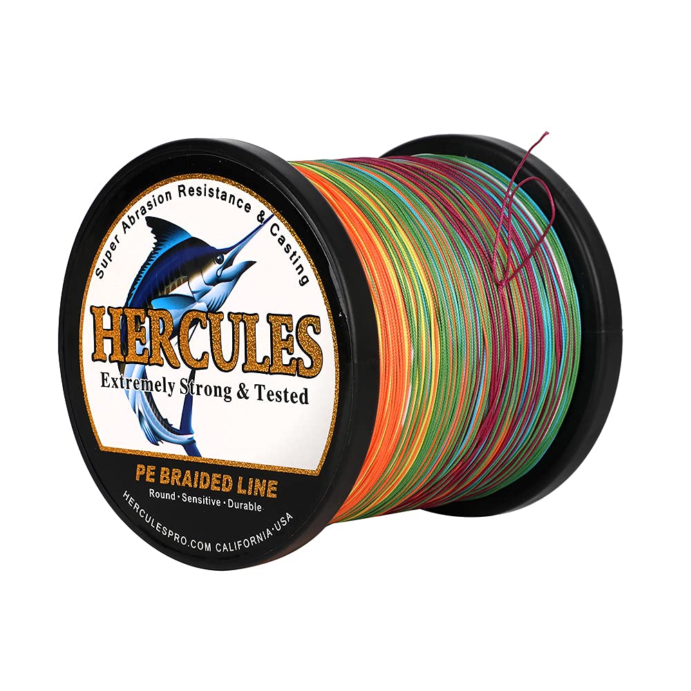 HERCULES Braided Fishing Line 12 Strands, 100-2000m 109-2196 Yards Braid Fish Line, 10lbs-420lbs Test PE Lines for Saltwater Freshwater - Multicolor, 10lbs, 100m