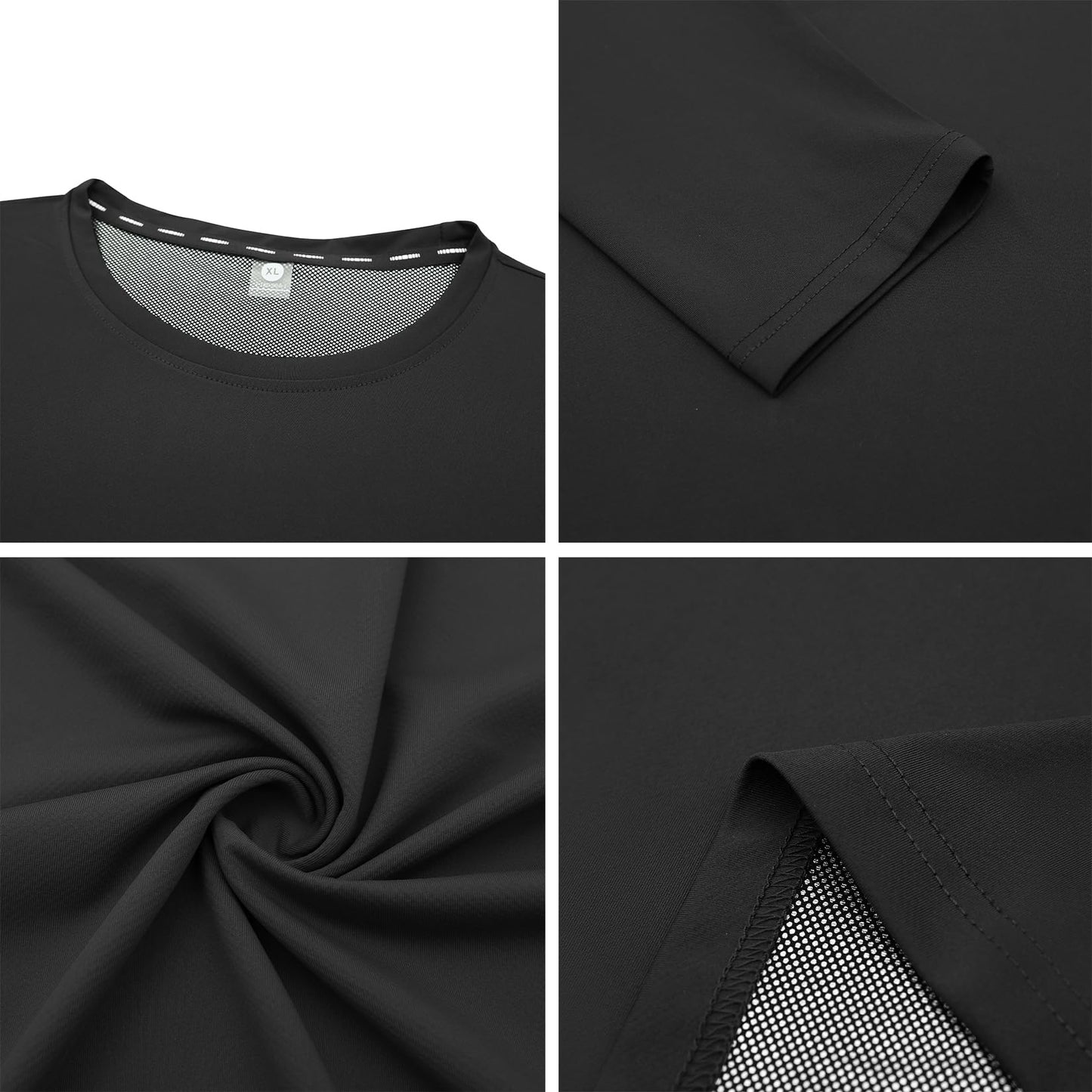 Mens Winter Long Sleeve Tech Tshirts Warm Lightweight Athletic Crewneck Thermal Tee Black L
