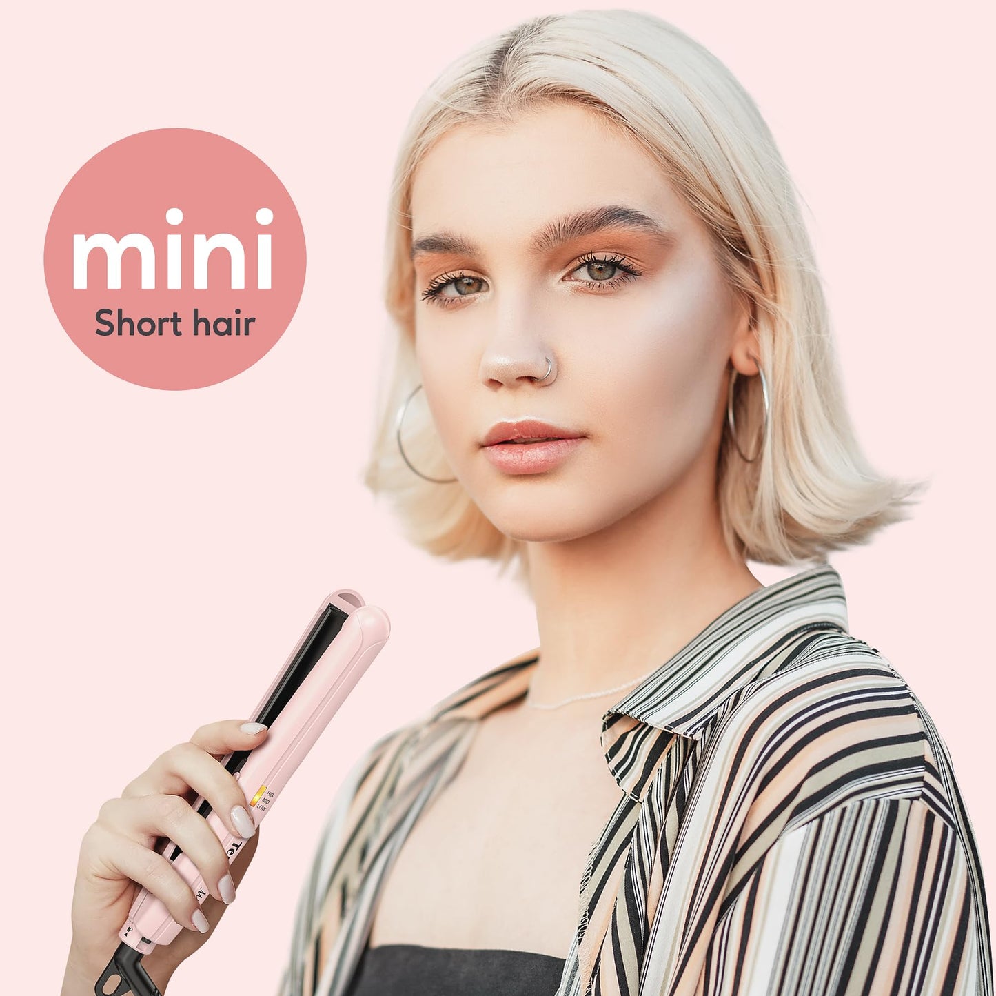 Terviiix Mini Flat Iron Hair Straightener, Adjustable Temperature, Travel-Size, 1/2" Ceramic Plates, Dual Voltage, Auto-Off, Pink