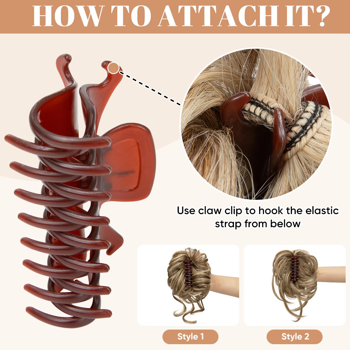 SARLA 2PCS Messy Bun Hair Pieces for Women Detachable Claw Clip Wavy Curly Synthetic Hairpieces for Updos with Tendrils Fake Scrunchies Ponytail Extension Brunette/Ash Blonde