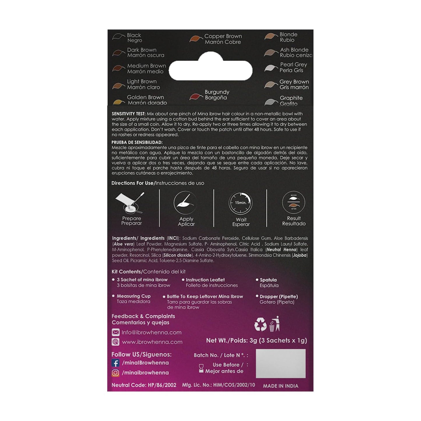 MinaiBrow Instant Hair Dye Kit Light Brown | Natural Spot Coloring Tinting Powder, Water & Smudge Proof | 100% Grey Coverage Upto 30 Applications