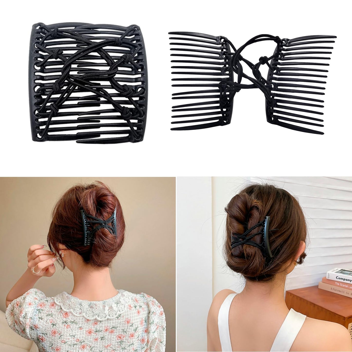 5 Pieces Stretchy Magic Hair Comb Adjustable Elastic Comb Clip for Women Girls No Crease Hair Pins Vintage Bun Maker for Curly Thick Wavy Hair Ponytail