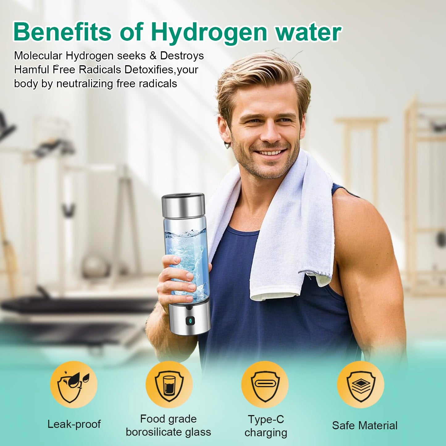 2025 New Hydrogen Water Bottle,Upgraded 16'OZ SPE/PEM 4.0 Tech, 3-Min 2500PPB+ Hydrogen Water Bottle Generator,Rechargeable Hydrogen Water Machine,Portable for Home,Office,Travel & Gifts
