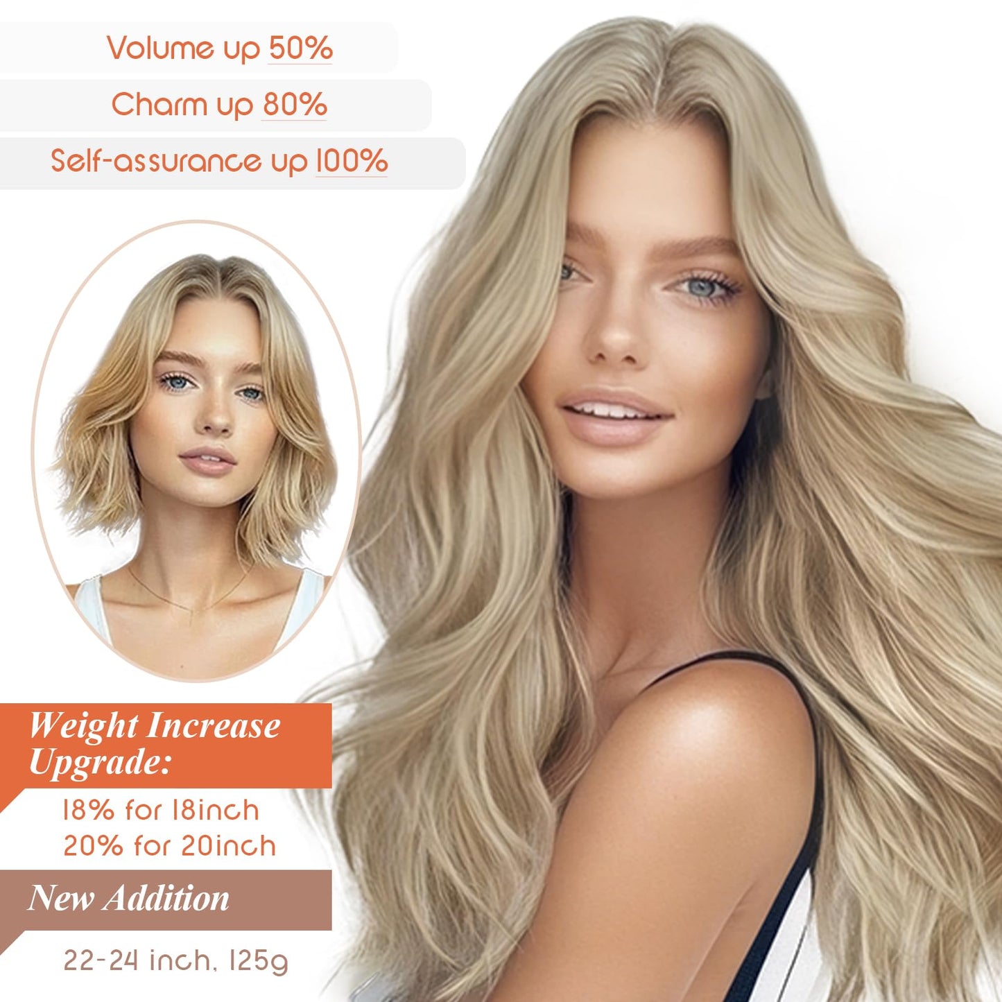 Sunny Wire Hair Extensions Real Human Hair Fish Line Human Hair Extensions Invisible Wire Extensions Golden Blonde with Medium Blonde Highlights #16/22 14 Inch