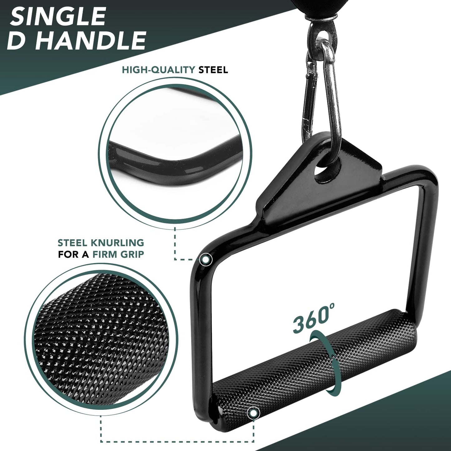 Yes4All Black D Row Handle Cable Attachment for Weight Workout, Cable Machine Accessories for Home Gym