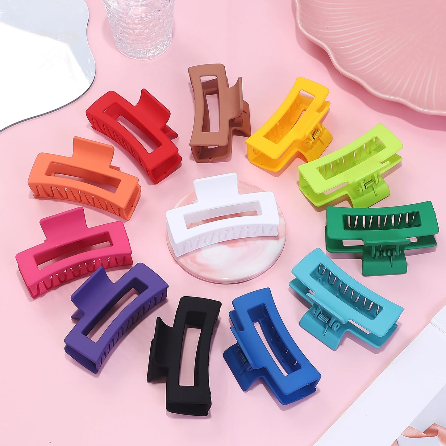 Sisiaipu 3.5 Inch Medium Hair Accessories: 12 Pcs Square Jaw Clips for Thick and Thin Hair - Rectangular Bulk Clips for Women and Girls - Dopamine