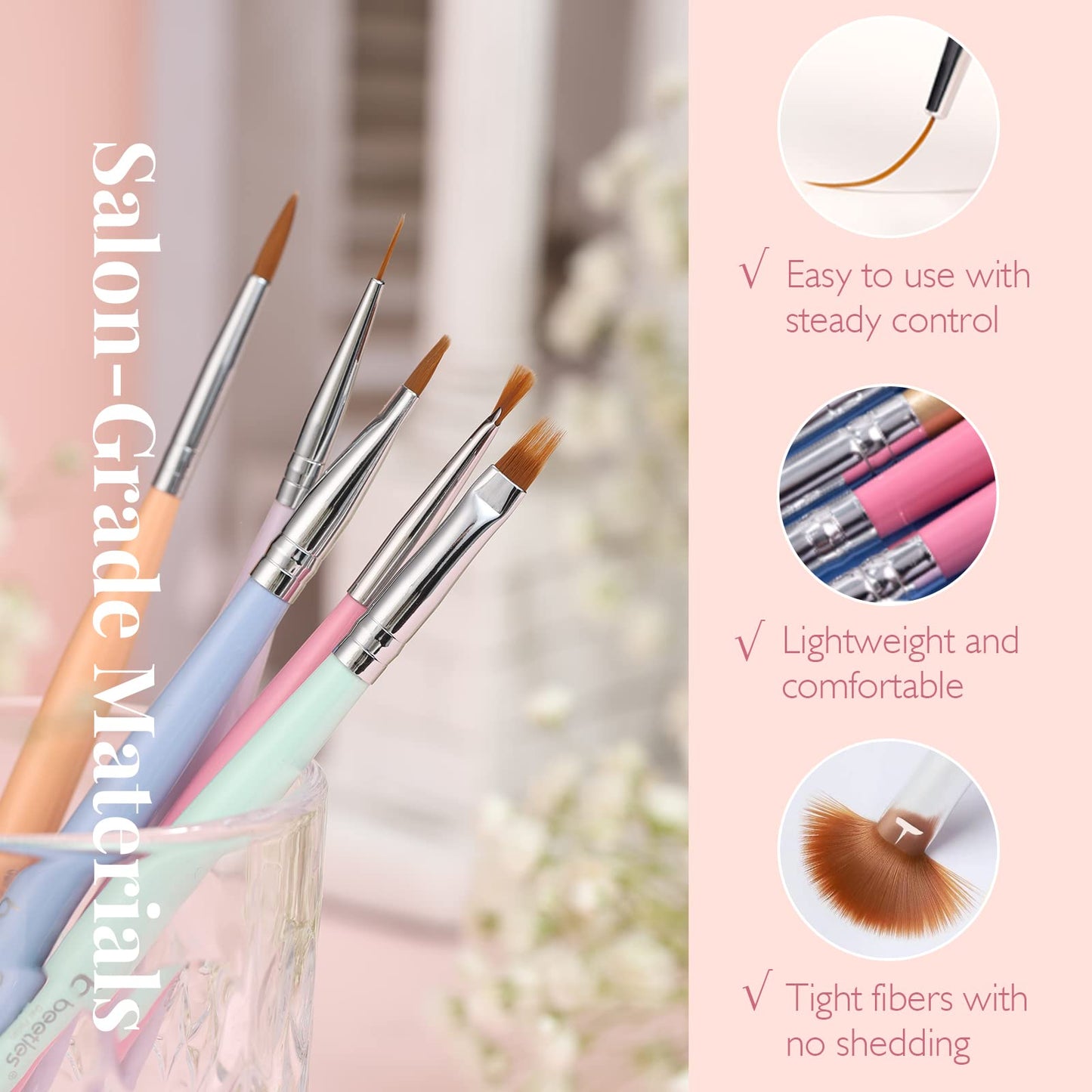 Beetles Nail Art Brushes Set Gel Polish Nail Art Design Pen Painting Tools with Detail Brush, Gradient Brush and Nail Round Pen for Salon DIY at Home Manicure