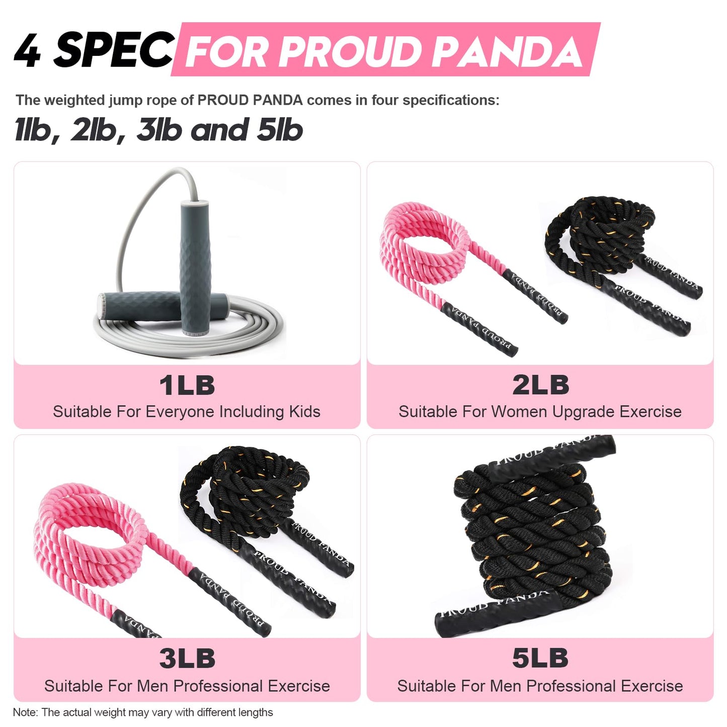 Weighted Jump Ropes for Fitness,Heavy Adult Skipping Rope Exercise Battle Ropes for Men & Women,Total Body Workouts, Power Training in Gym to Improve Strength and Building Muscle(PINK 1.5LB-9.8ft)