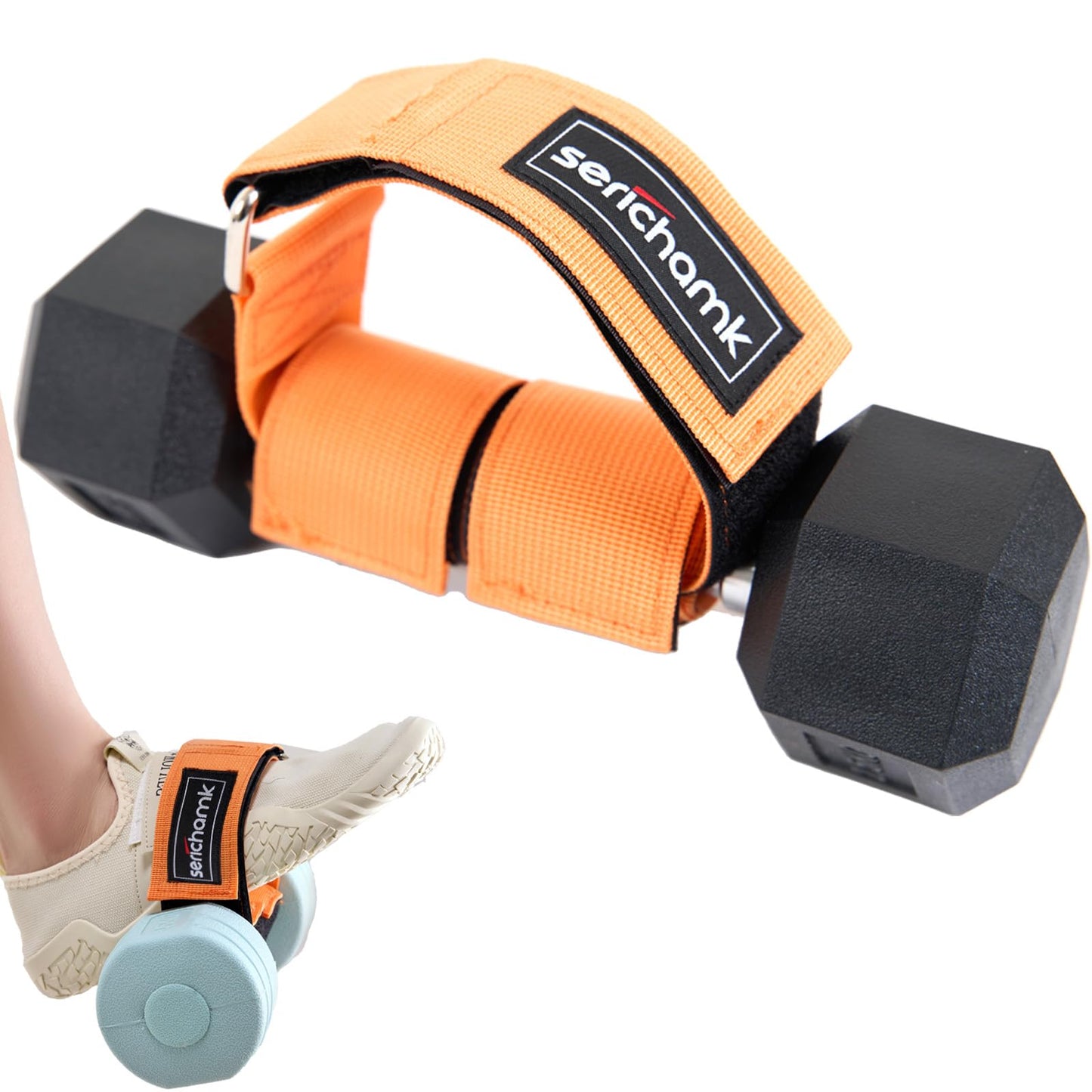 Feet Dumbbell Attachment, Tibialis Trainer Ankle Straps for Feet Weight Lifting Shin Splint, Hamstring Curls, Leg Curl Attachment at Home Gym Equipment Orange 1pc
