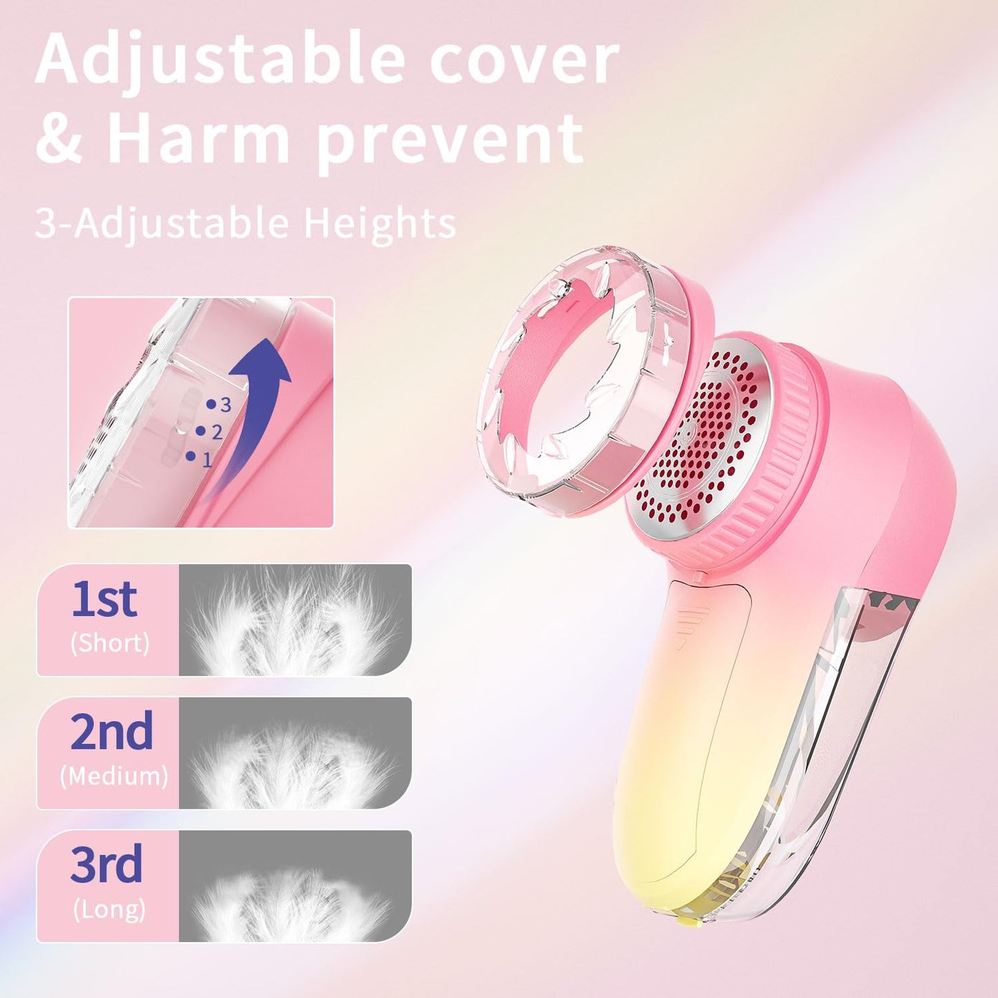 Fabric Shaver & Lint Remover, Electric Fuzz Remover, AC Adapter or Battery Operated Sweater Shaver, 3 Shave Heights - Removes Clothes Fuzz, Lint Balls, Pills, Bobbles(Pink Yellow Color