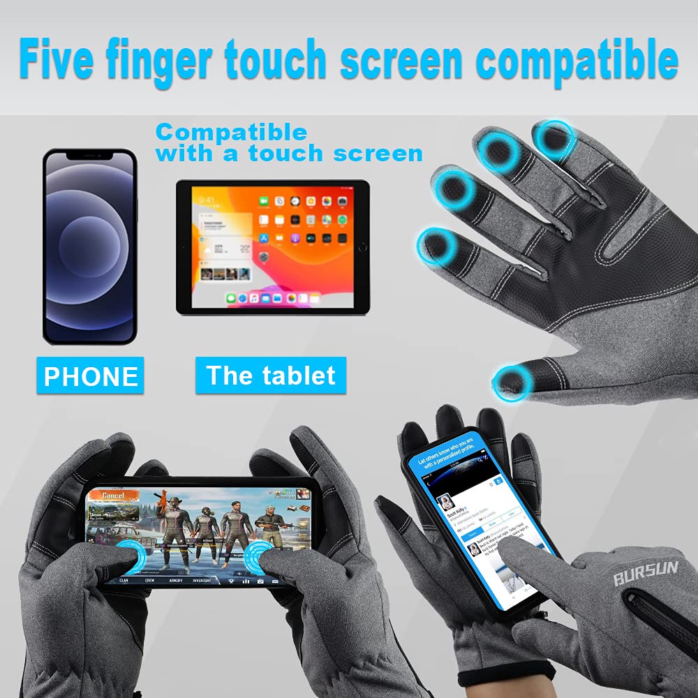 BURSUN Winter Gloves, Windproof Waterproof Warm Touchscreen Gloves Men Women, Outdoor Winter Thermal Gloves for Cycling Riding Running Work