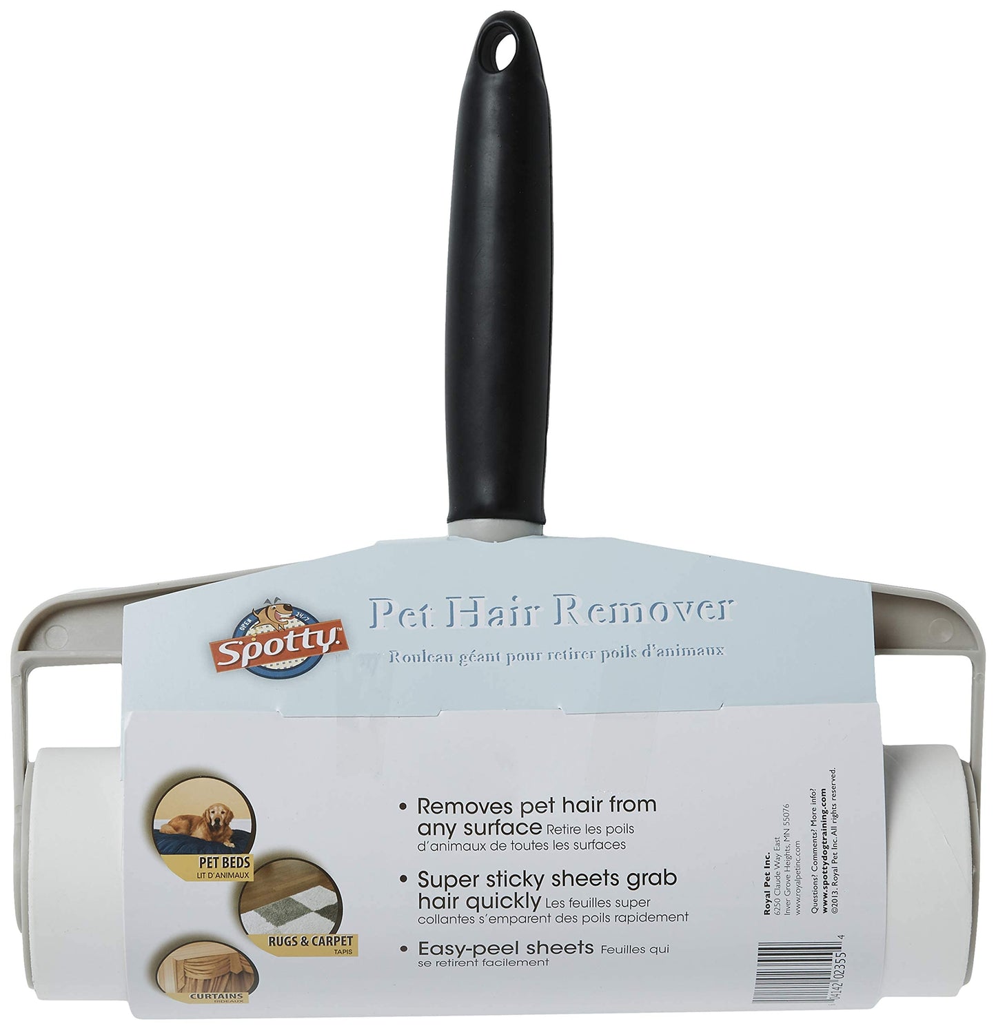 Spotty Supersize Extra Sticky, Adhesive Lint Roller, Pet Cat & Dog Hair Remover for Clothes and Furniture, 60 Sheet ct Black